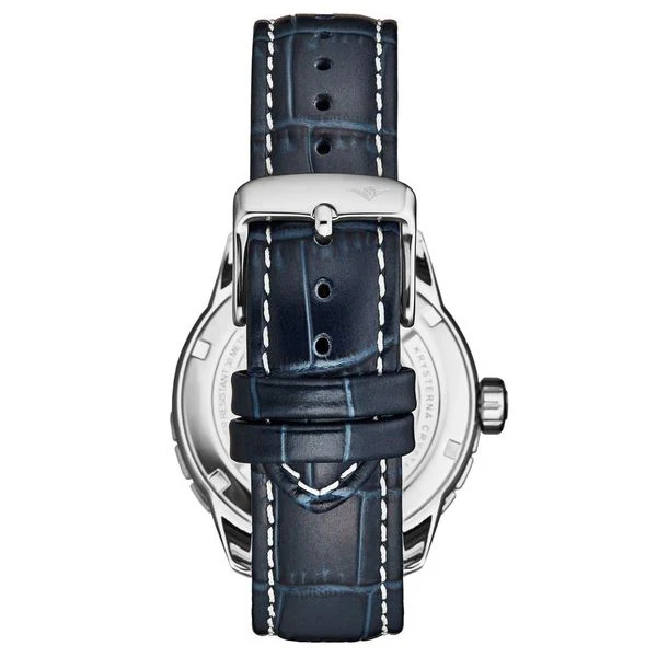 Global Voyager GMT 42mm World Timer Watch Blue/Leather | Black Dial - Image 2