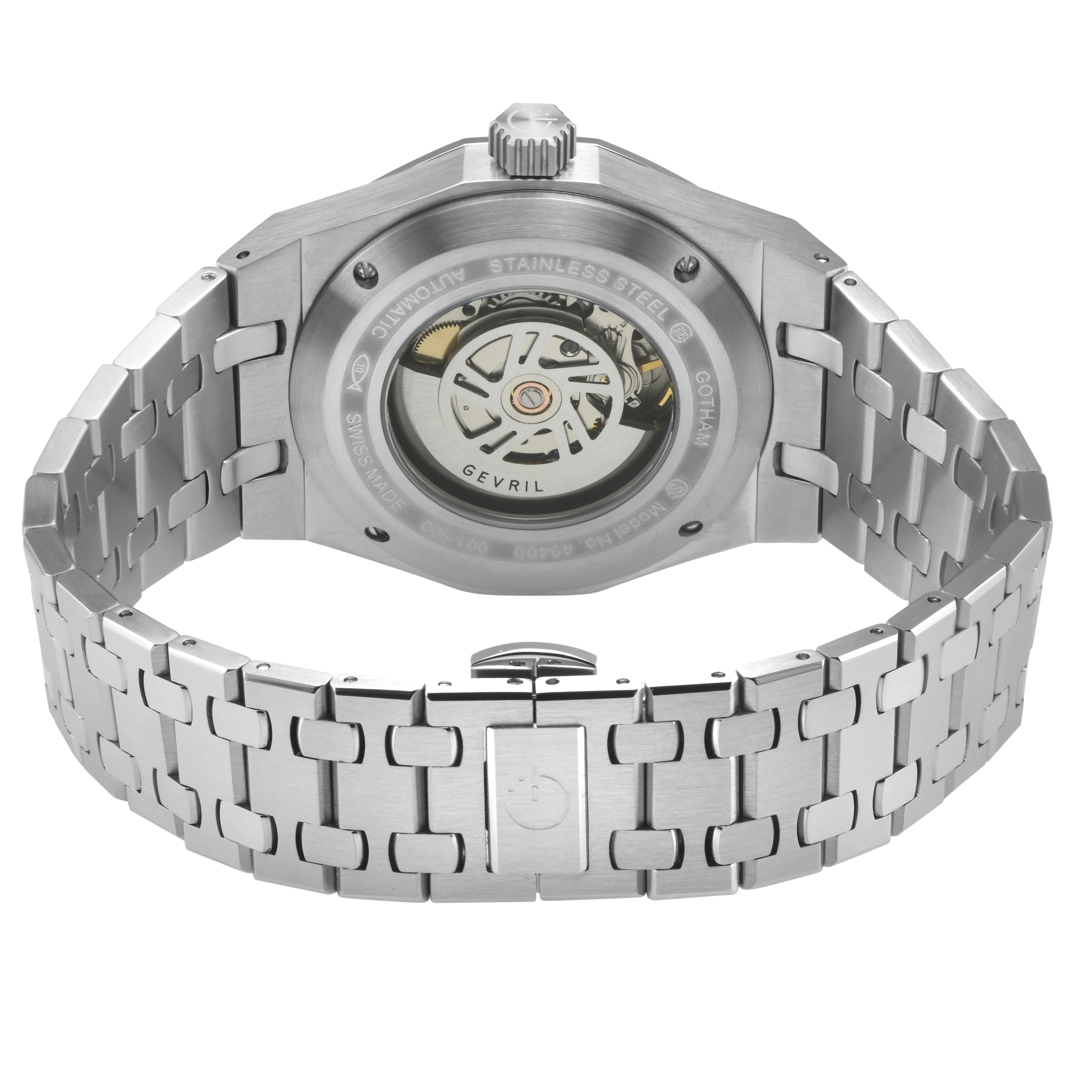 Gotham Swiss Automatic Movement Black Embossed Dial, 316L Stainless Steel Bracelet | Black Dial Dial - Image 3