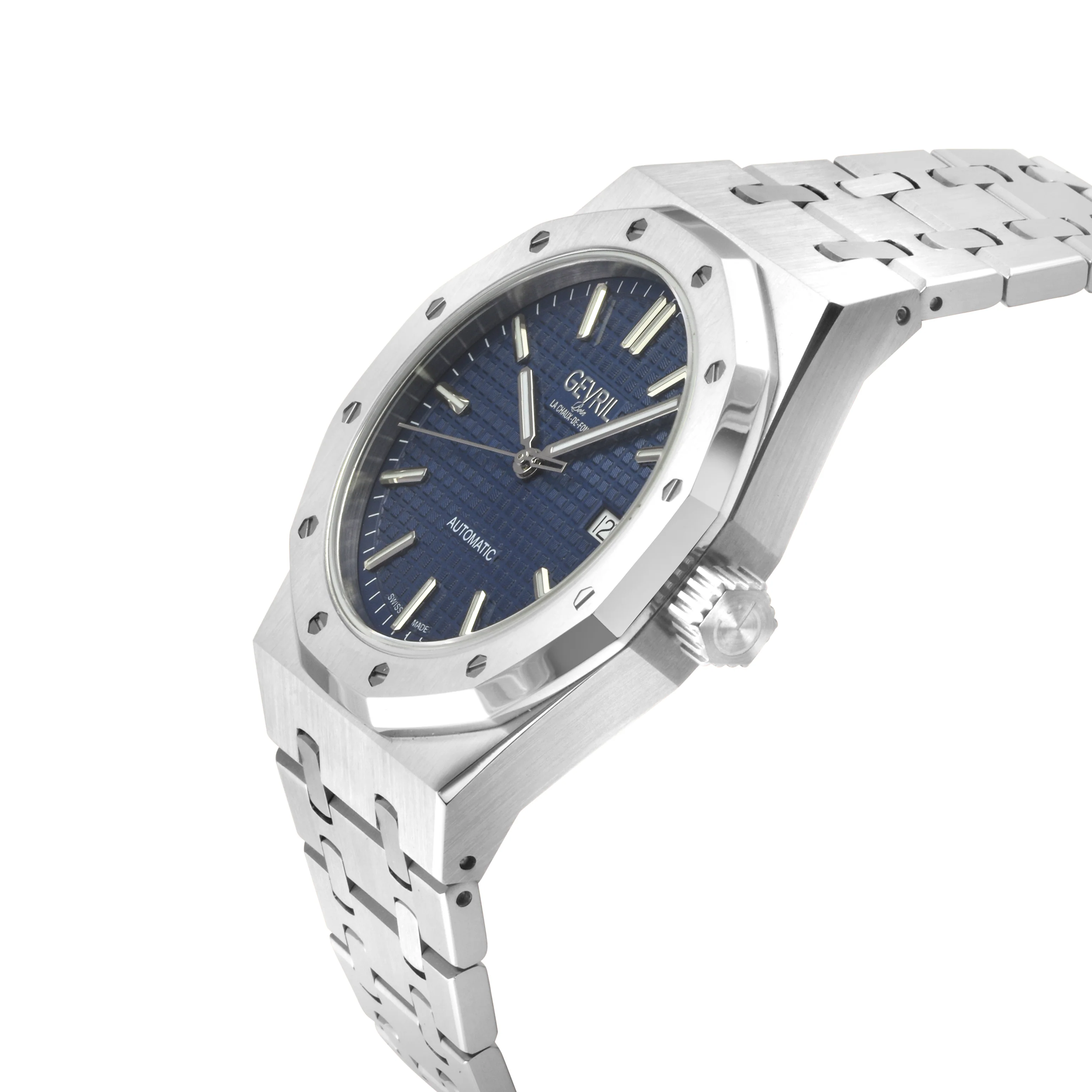 Gotham Swiss Automatic Movement Blue Embossed Dial, 316L Stainless Steel Bracelet | Blue Dial - Image 2