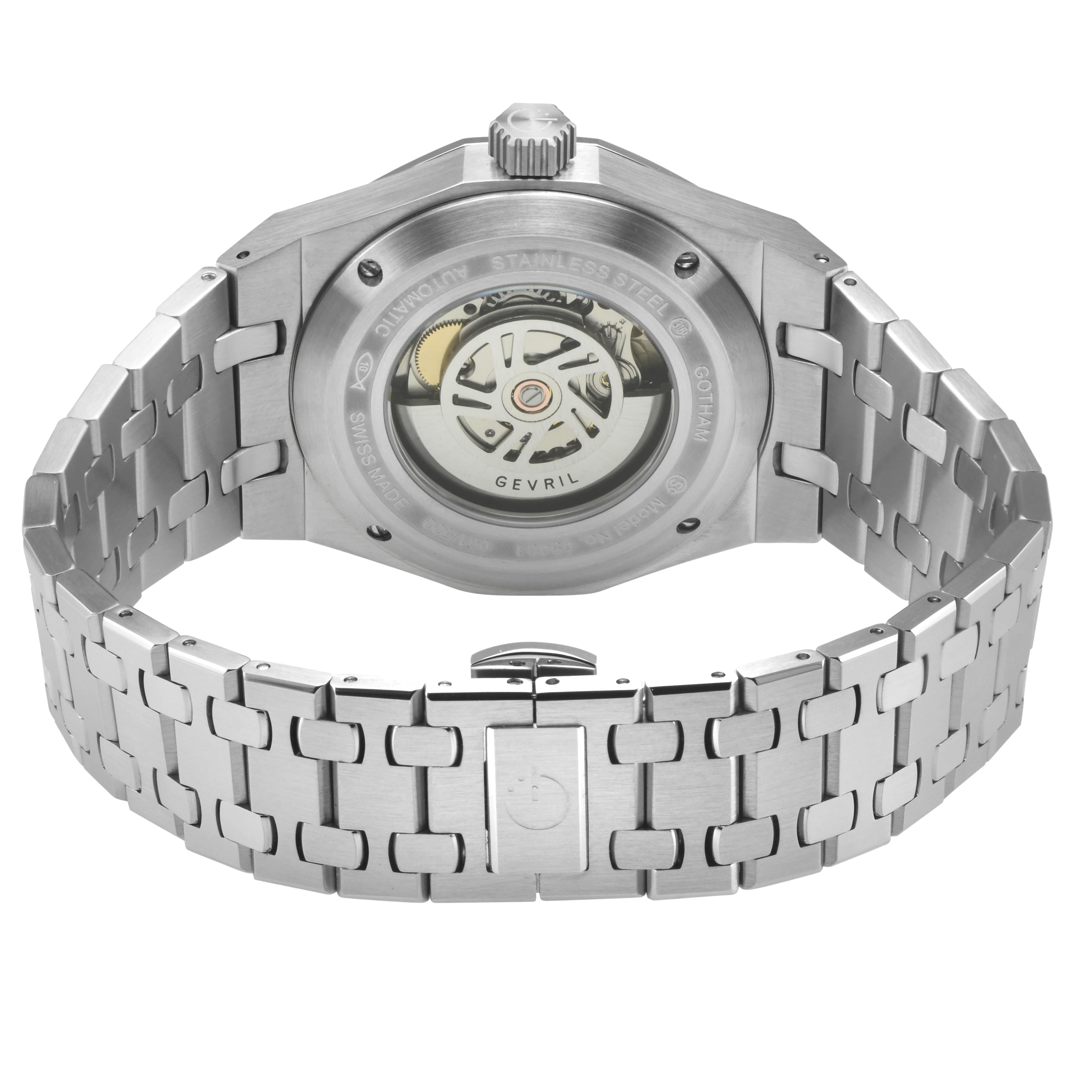 Gotham Swiss Automatic Movement Blue Embossed Dial, 316L Stainless Steel Bracelet | Blue Dial - Image 3