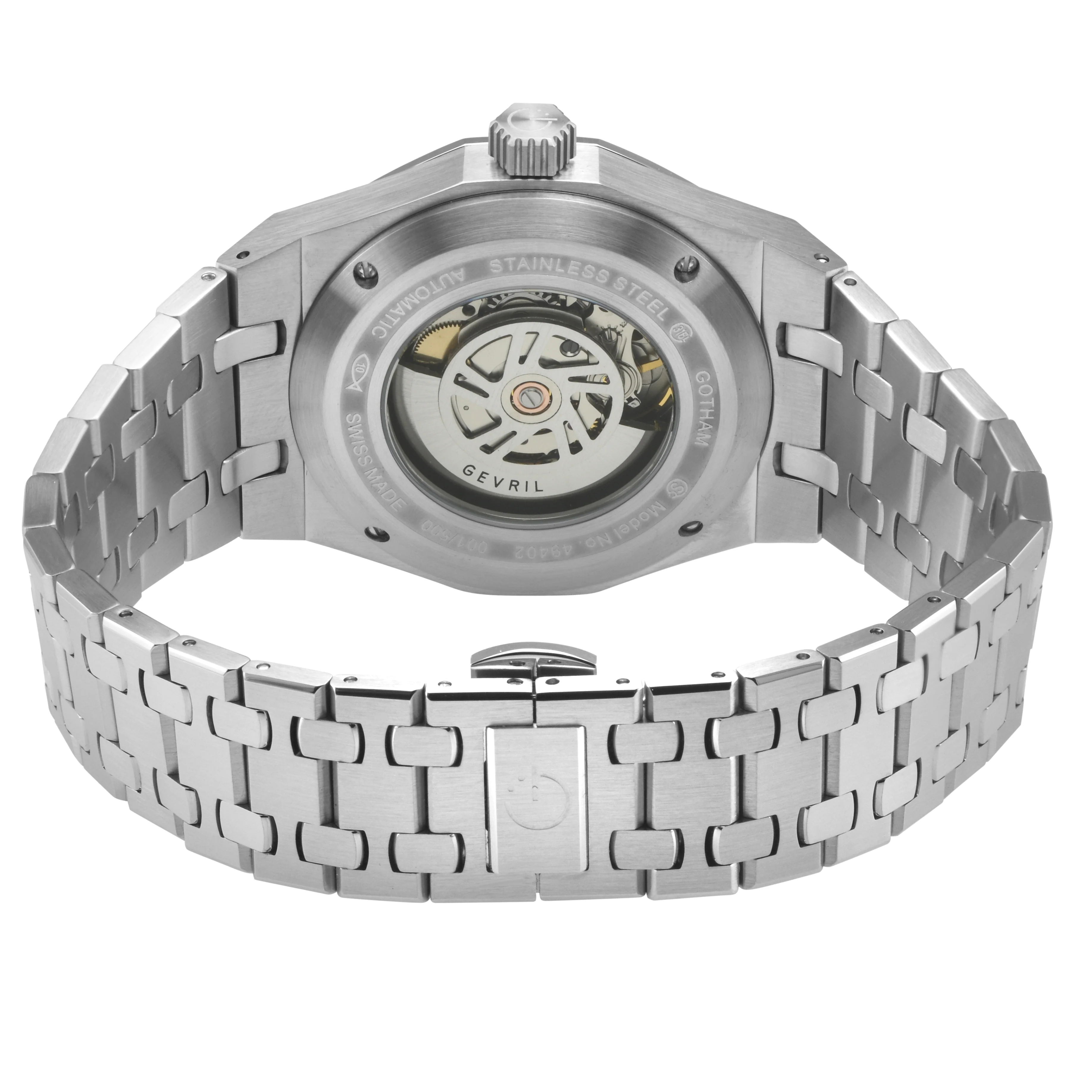 Gotham Swiss Automatic Movement, Silver/White Embossed Dial, 316L Stainless Steel Bracelet | White Dial - Image 3