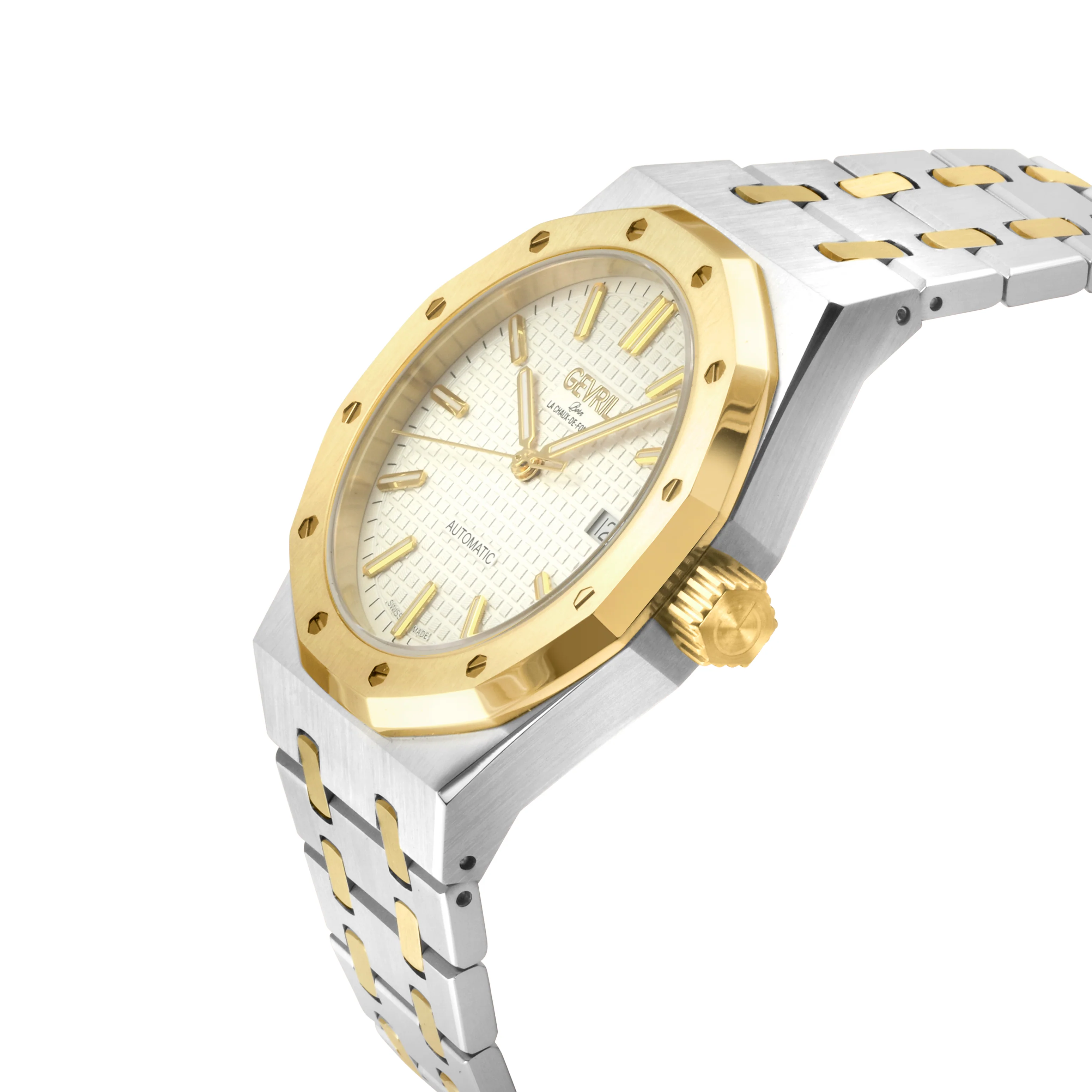 Gotham Swiss Automatic Movement, Silver/White Embossed Dial, Two tones SS/IPYG Bracelet | White Dial - Image 2