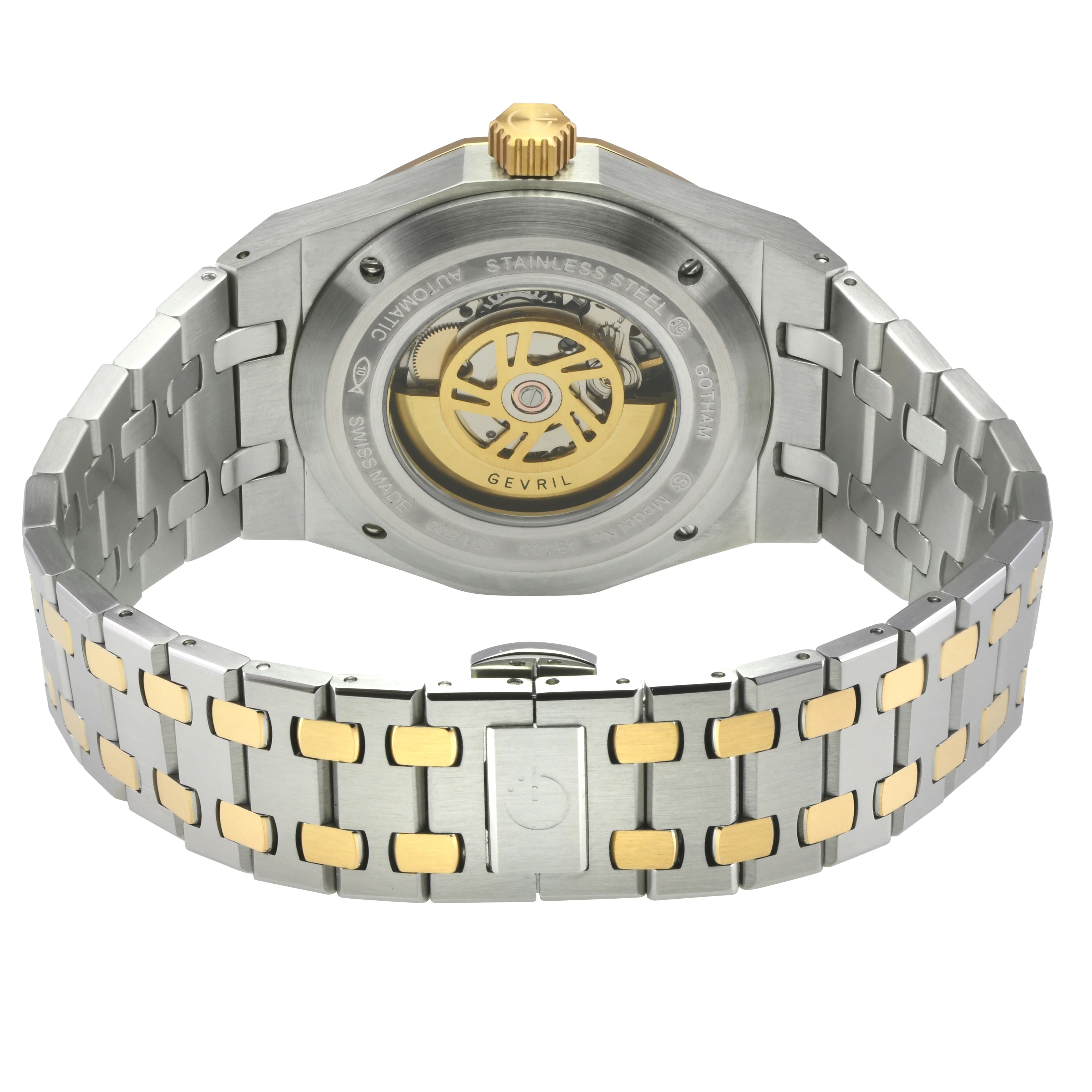 Gotham Swiss Automatic Movement, Silver/White Embossed Dial, Two tones SS/IPYG Bracelet | White Dial - Image 3