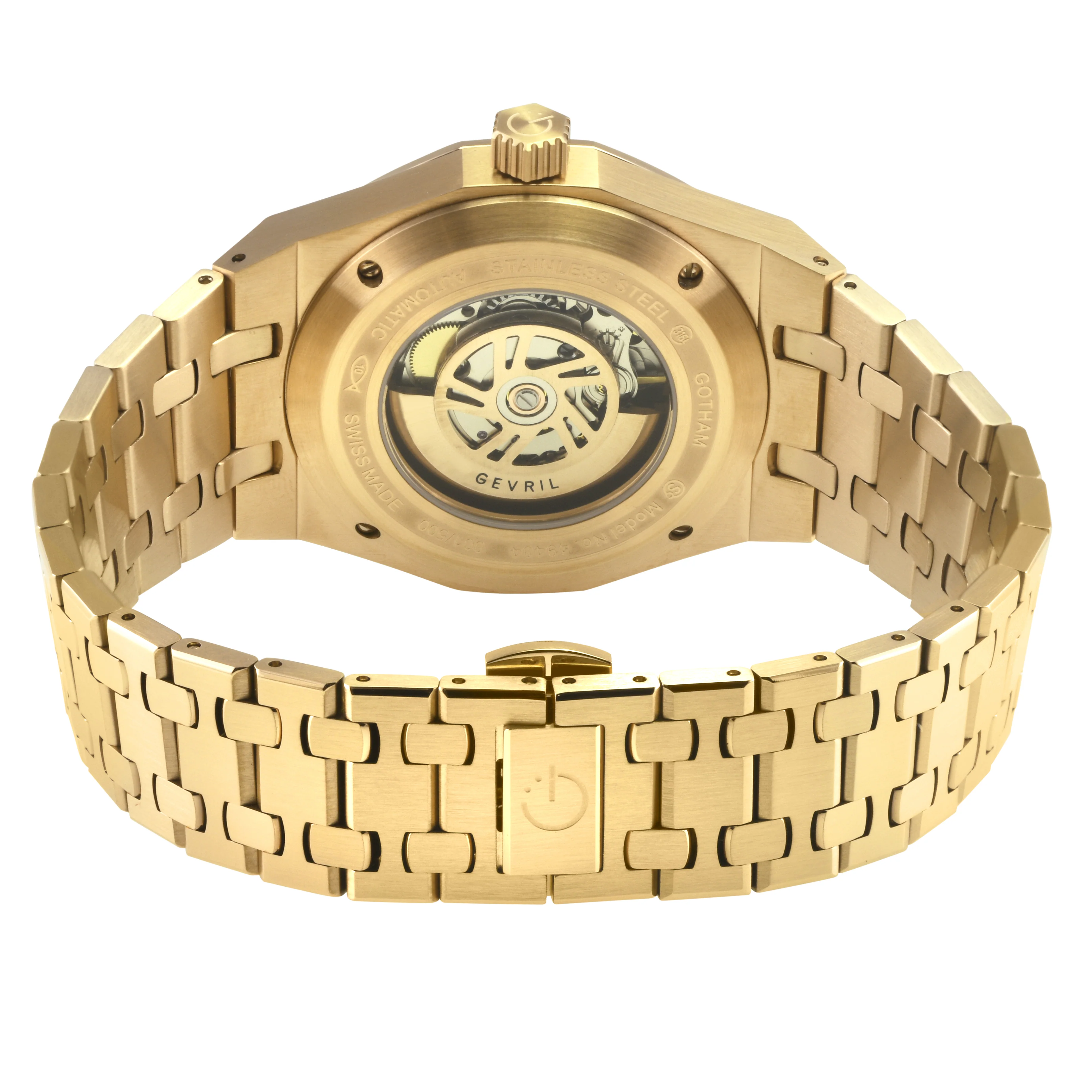 Gotham Swiss Automatic Movement, Silver/White Embossed Dial, IPYG Bracelet | White Dial - Image 3