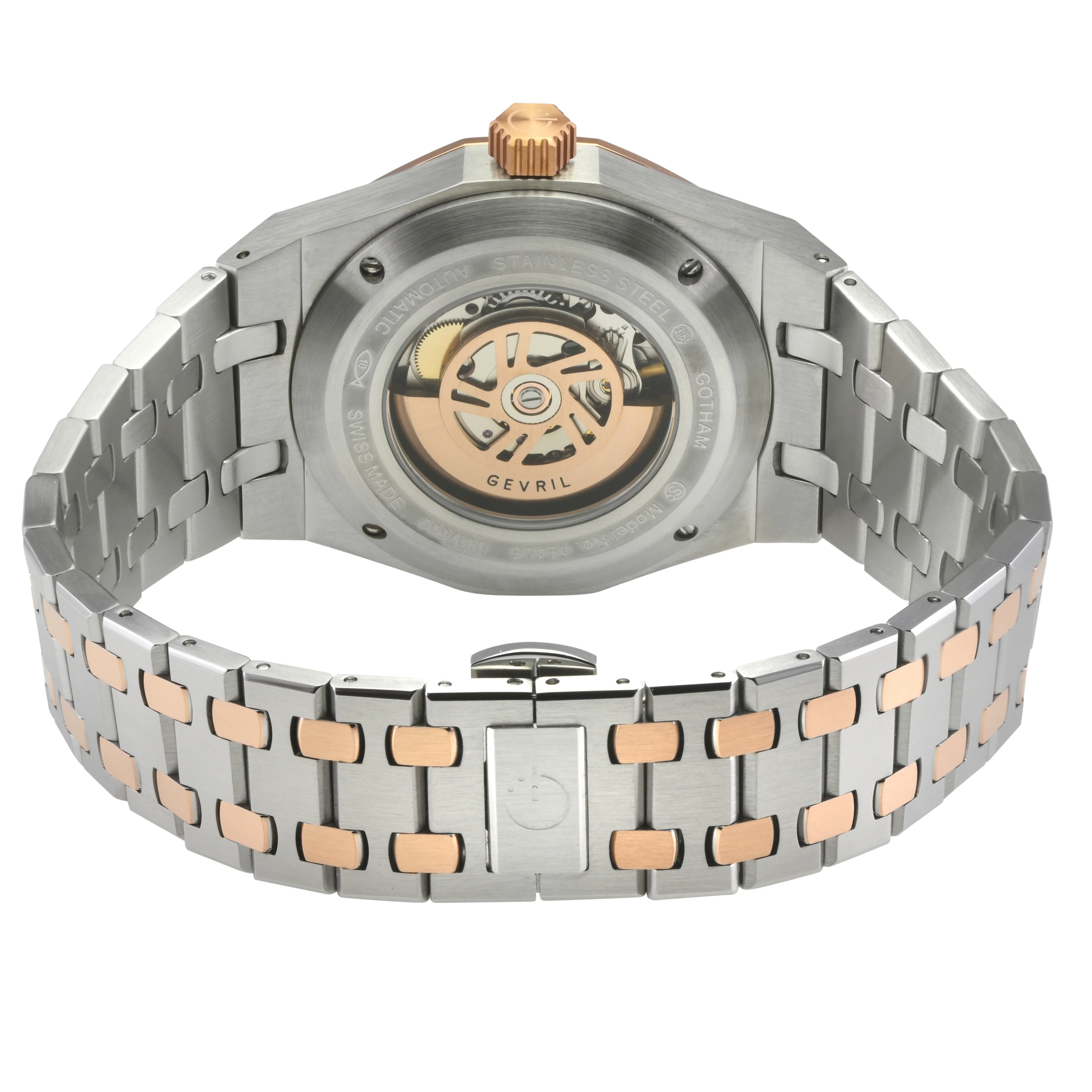 Gotham Swiss Automatic Movement, Black Embossed Dial, Two toned SS/IPRG Bracelet | Black Dial - Image 3