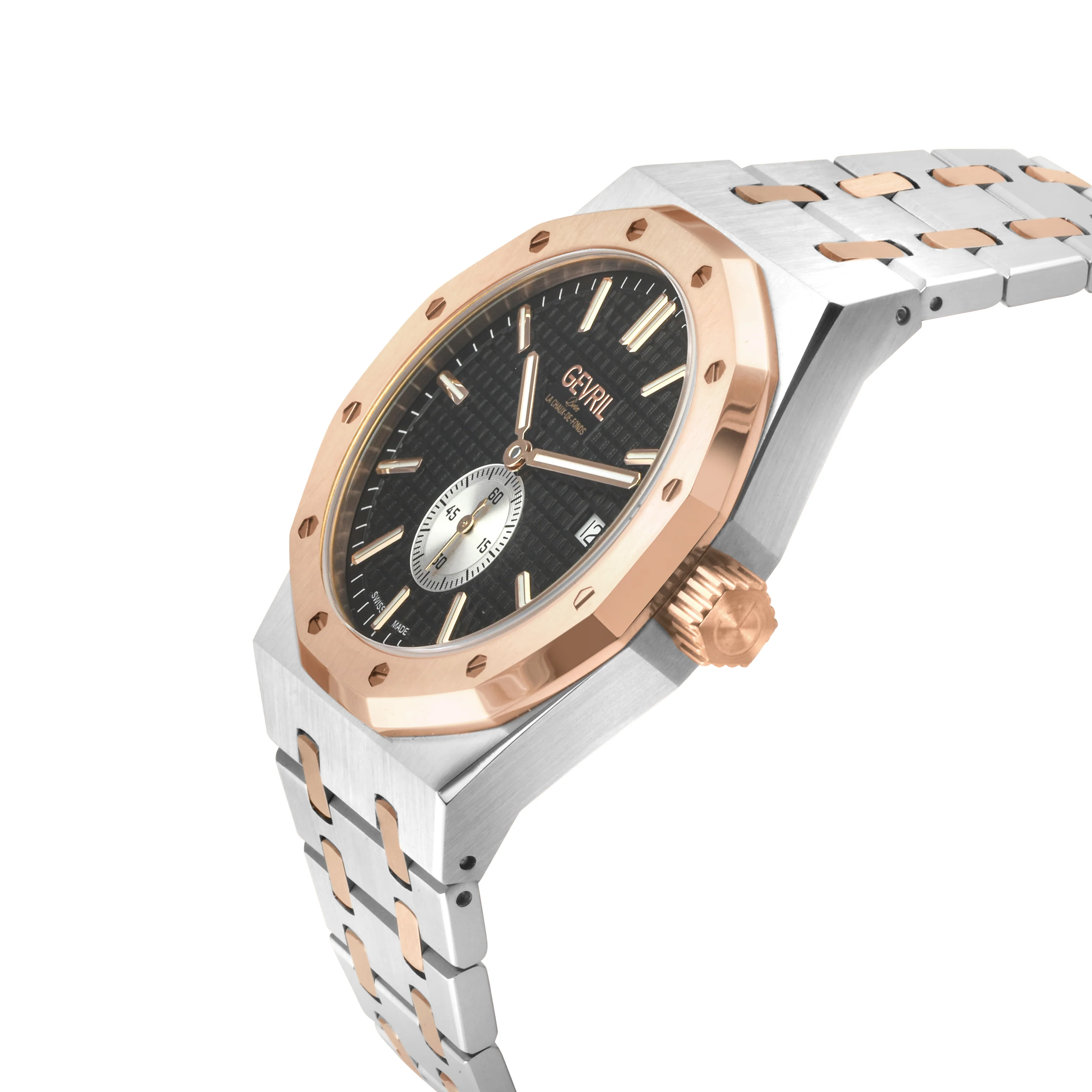 Gotham Swiss Automatic Movement, Black Embossed Dial, Silver Counter  316L SS Bracelet Black Dial - Image 2