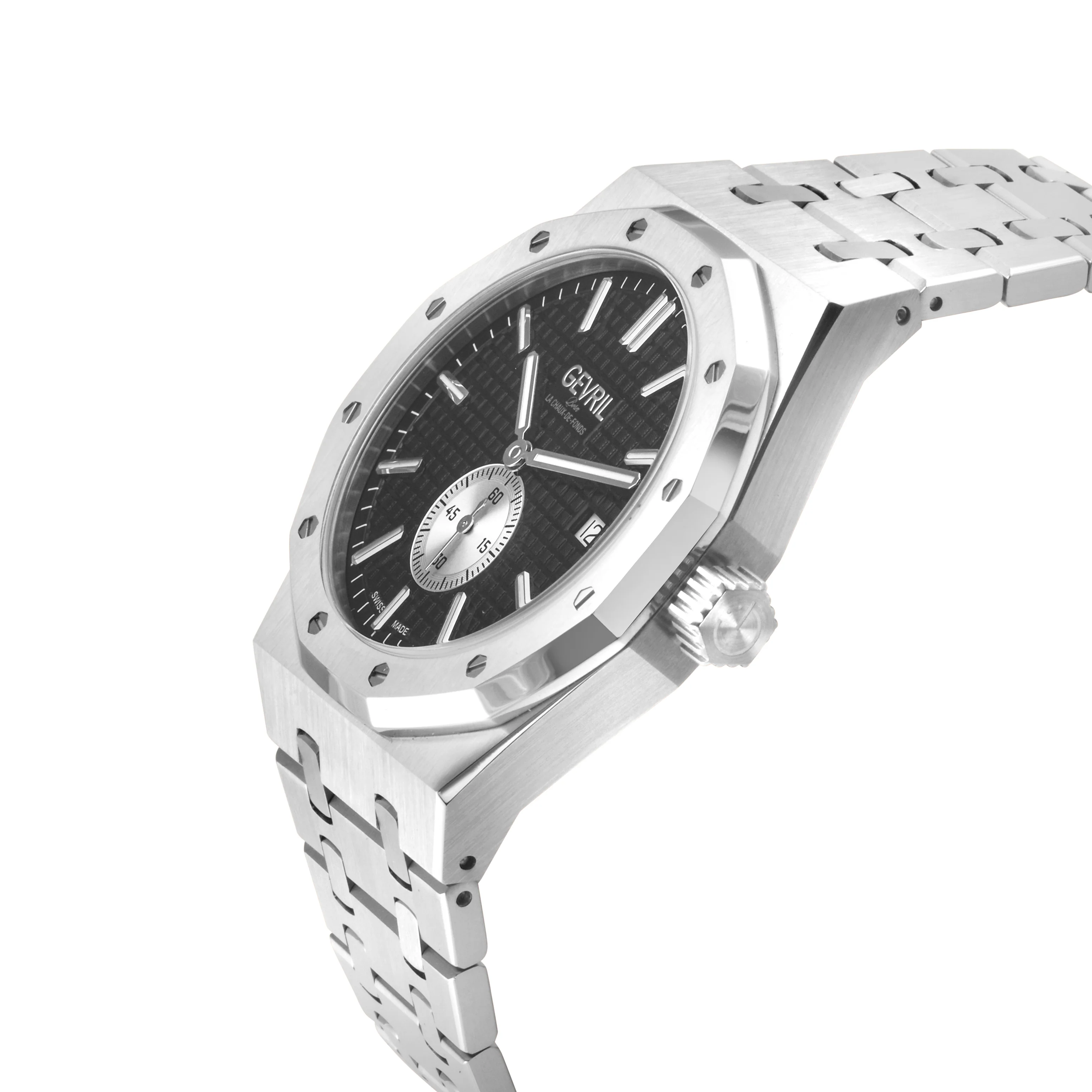 Gotham Swiss Automatic Movement, Black Embossed Dial, Silver Counter  316L SS Bracelet | Black Dial - Image 2