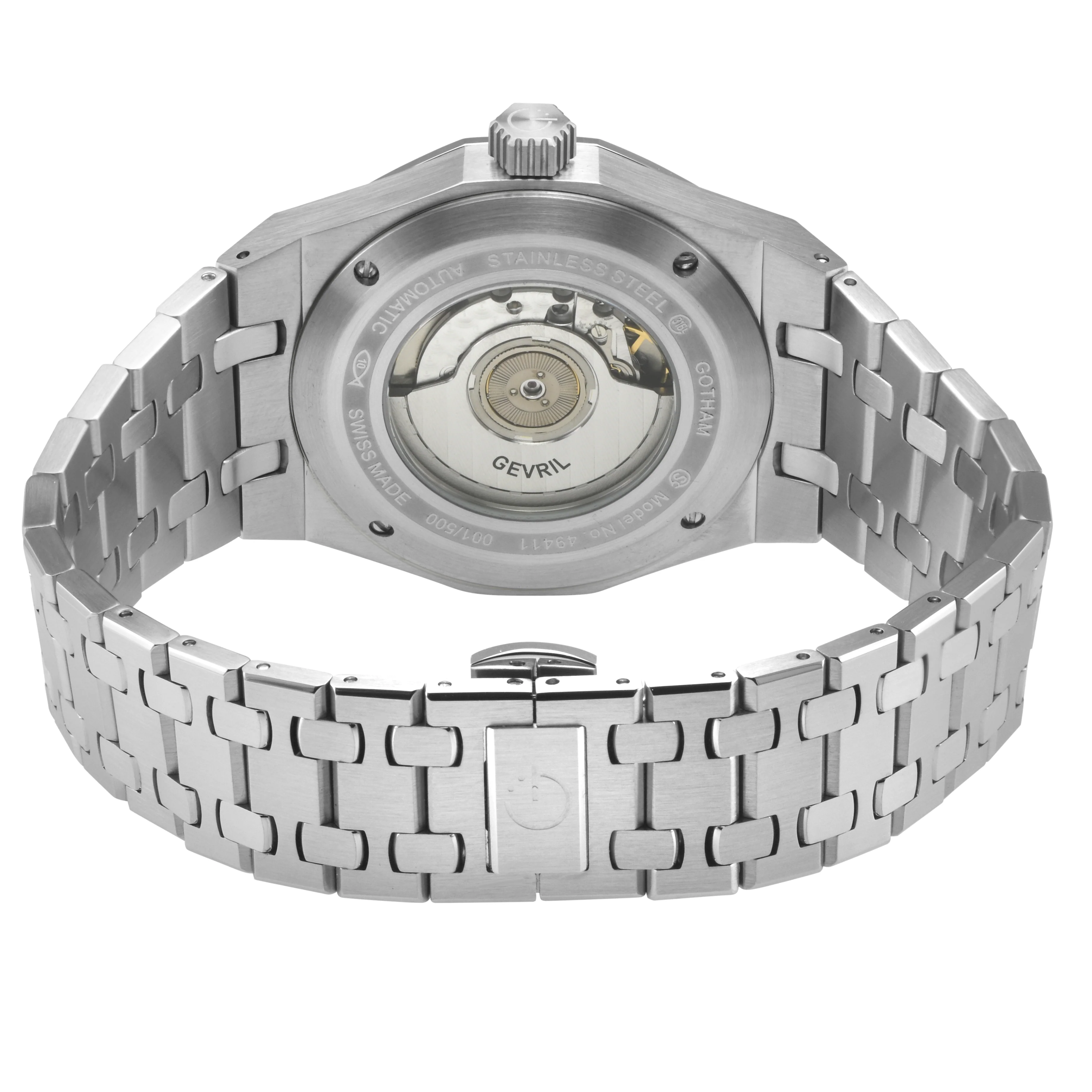 Gotham Swiss Automatic Movement, Black Embossed Dial, Silver Counter  316L SS Bracelet | Black Dial - Image 3