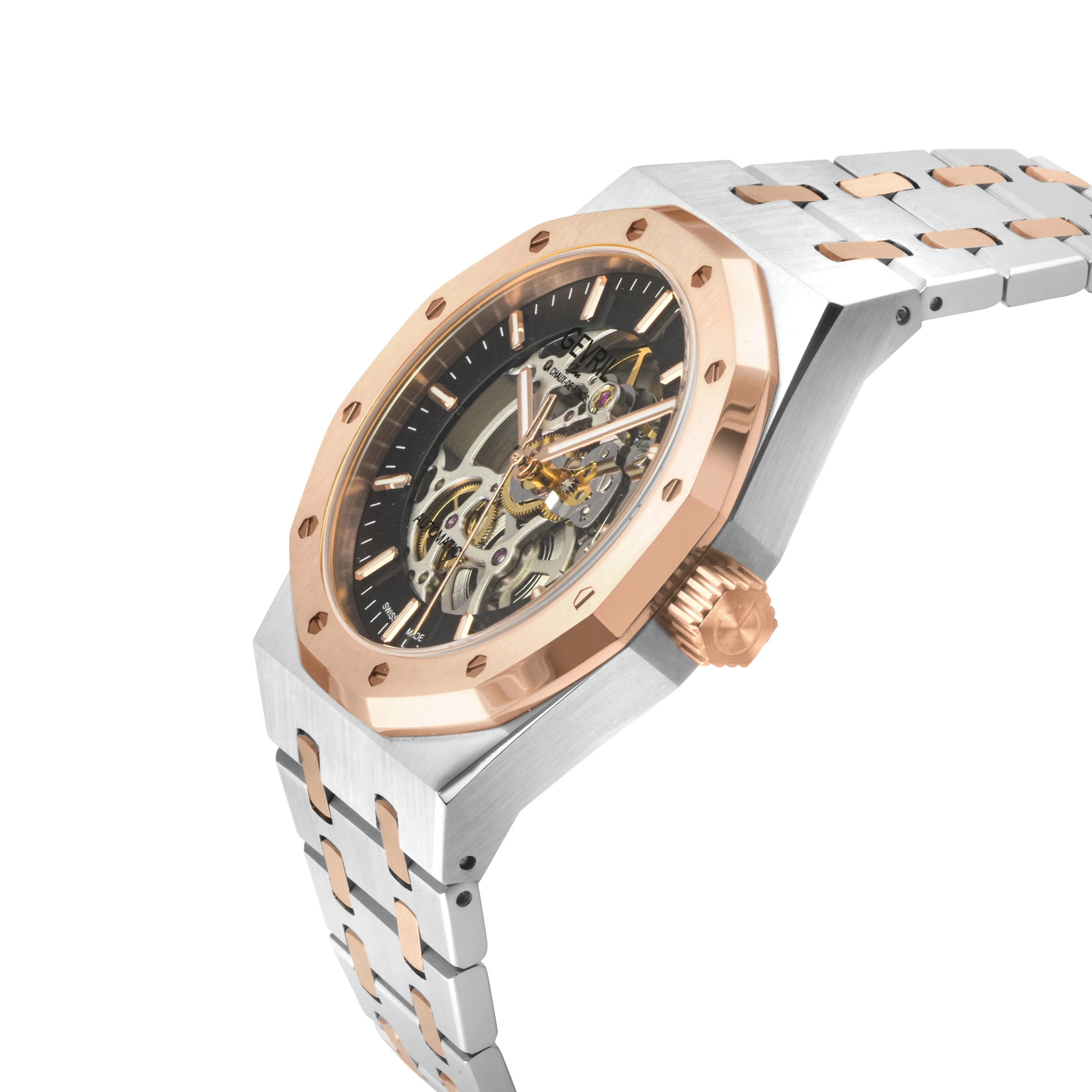 Gotham -Skeleton Swiss Automatic Movement, Skeleton  Dial, Two toned 316L Stainless Steel IPRG Bracelet | Skeleton Dial - Image 2