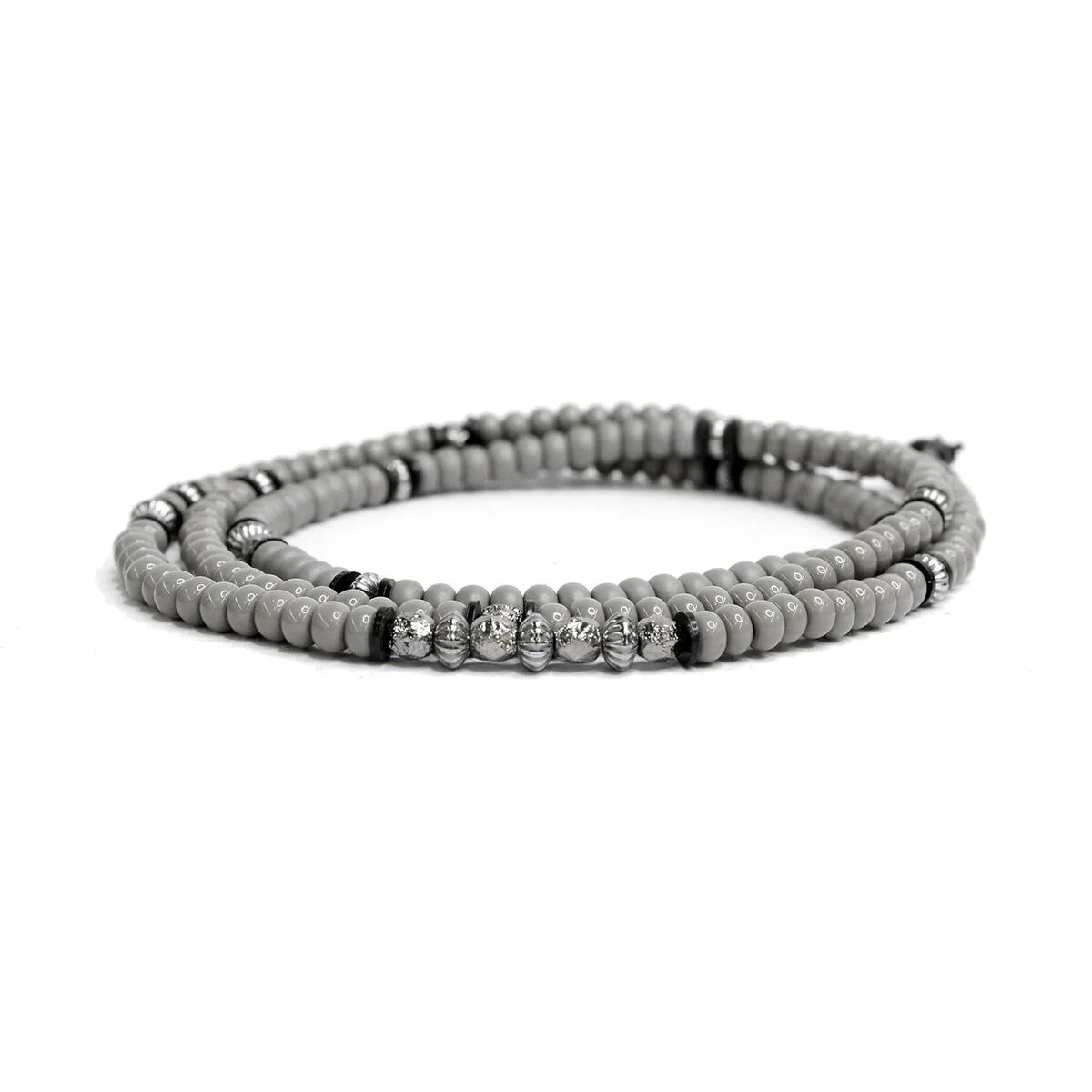 Gray Czech Glass Triple, Scattered Sterling M (7.25" Wrist) | Dial