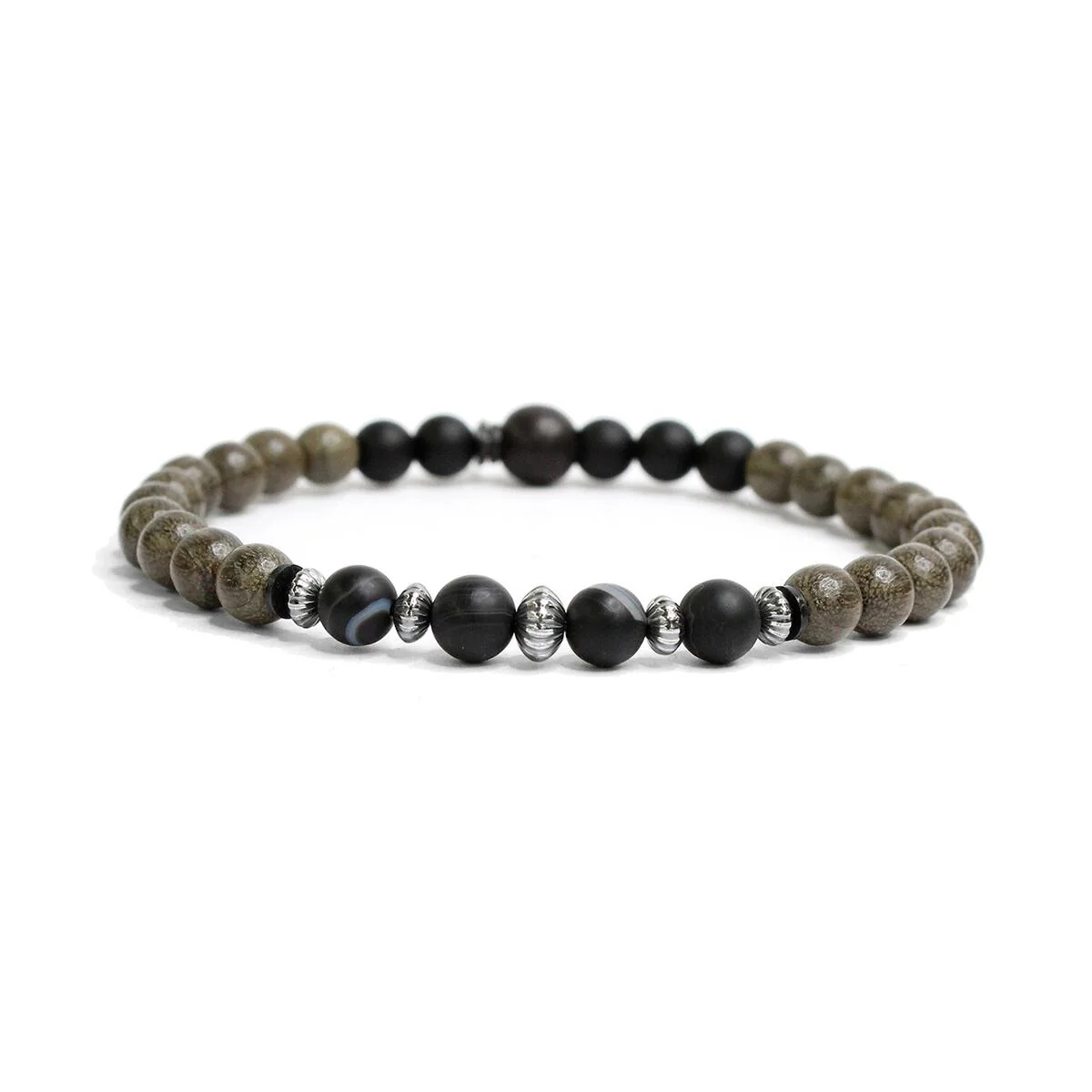 Gray Wood, Striped Black Agate M (7.25" Wrist) | Dial