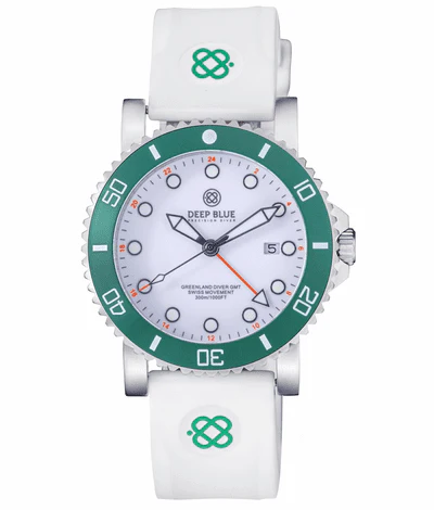Green Land Diver Gmt 2 44mm White / Rubber | White Dial