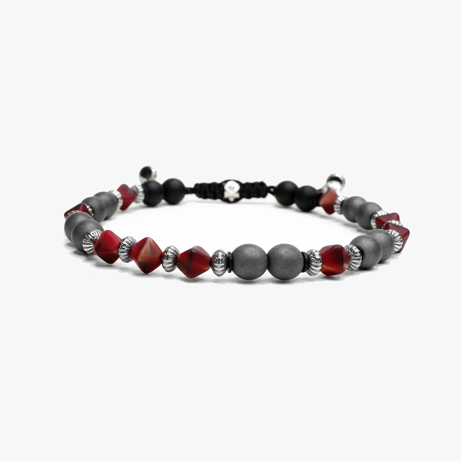 Grey Hematite, Red Czech Glass M (7.25" Wrist) | Dial