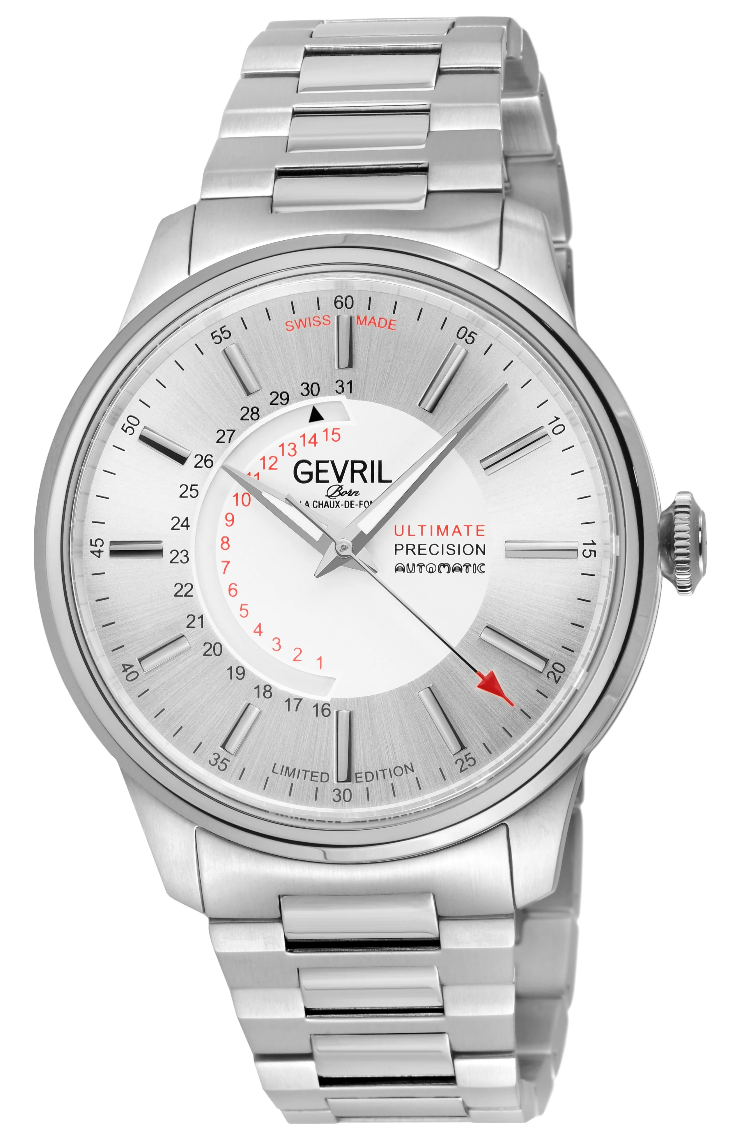 Guggenheim Sellita SW 220 Custom date wheel, SS Case, White dial, SS Bracelet White Dial