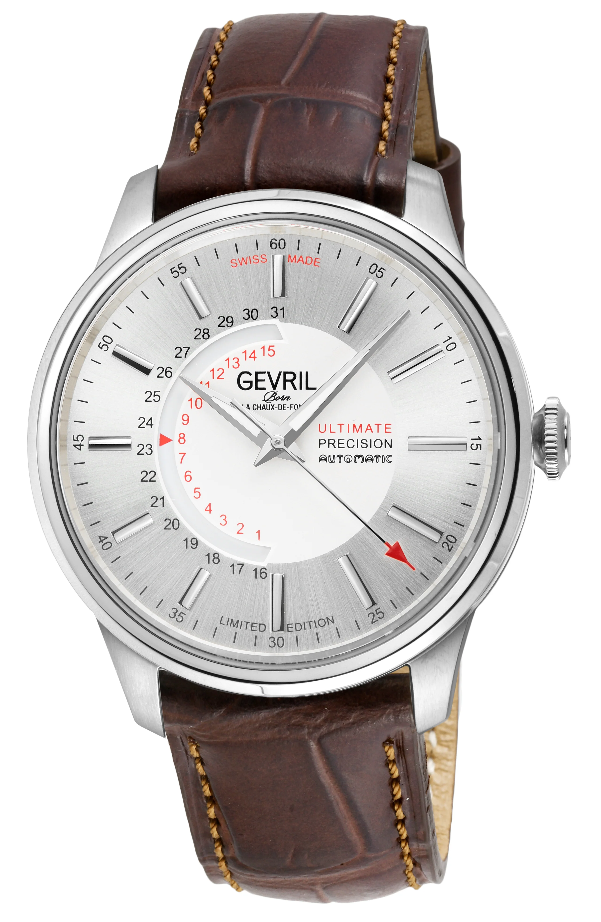 Guggenheim Gevril Men's Guggenheim Automatic 316L Stainless Steel Satin Dial, 316L Stainless Steel Satin and Polished Bracelet. | Sliver Dial