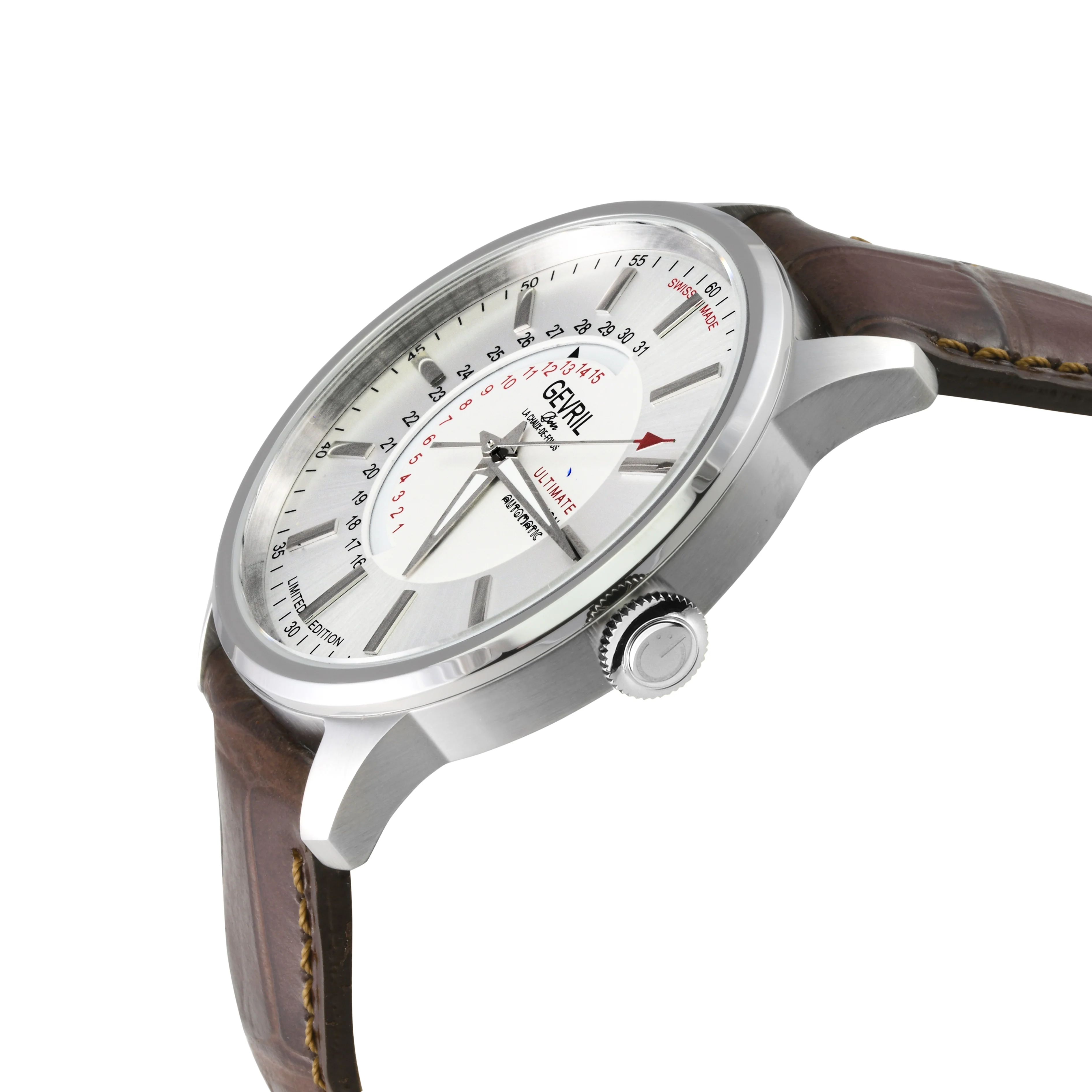 Guggenheim Gevril Men's Guggenheim Automatic 316L Stainless Steel Satin Dial, 316L Stainless Steel Satin and Polished Bracelet. | Sliver Dial - Image 2