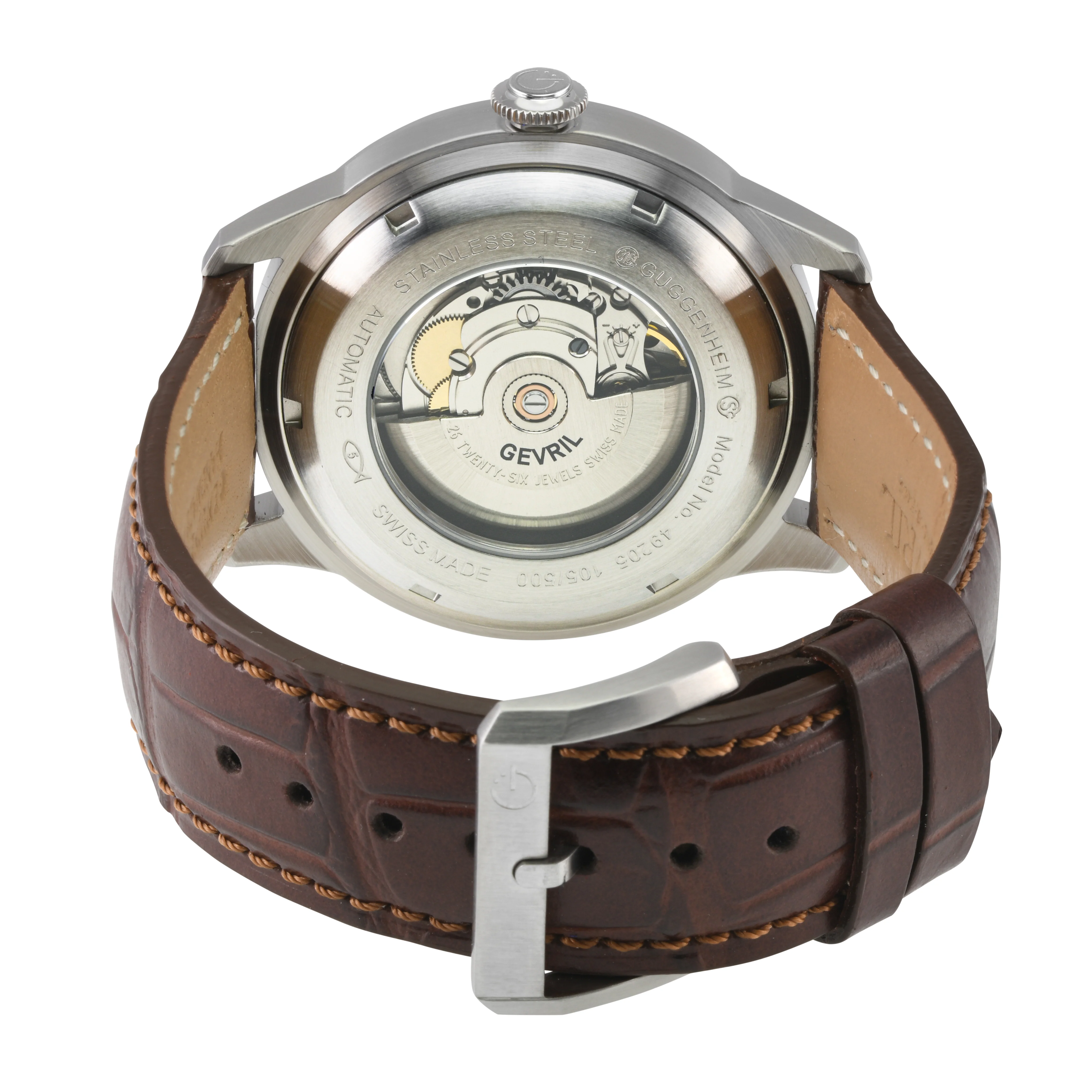 Guggenheim Gevril Men's Guggenheim Automatic 316L Stainless Steel Satin Dial, 316L Stainless Steel Satin and Polished Bracelet. | Sliver Dial - Image 3