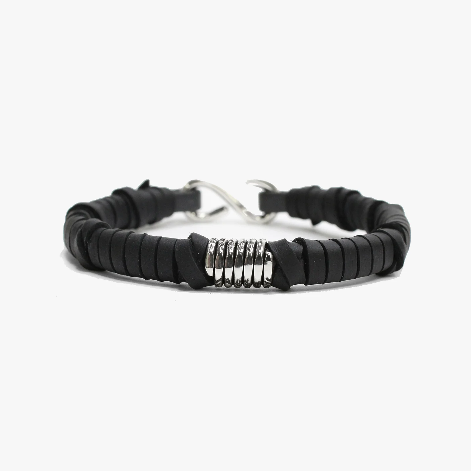 Handwrapped Black Leather, Sterling Coil M (7.25" Wrist) |  Dial - Image 2
