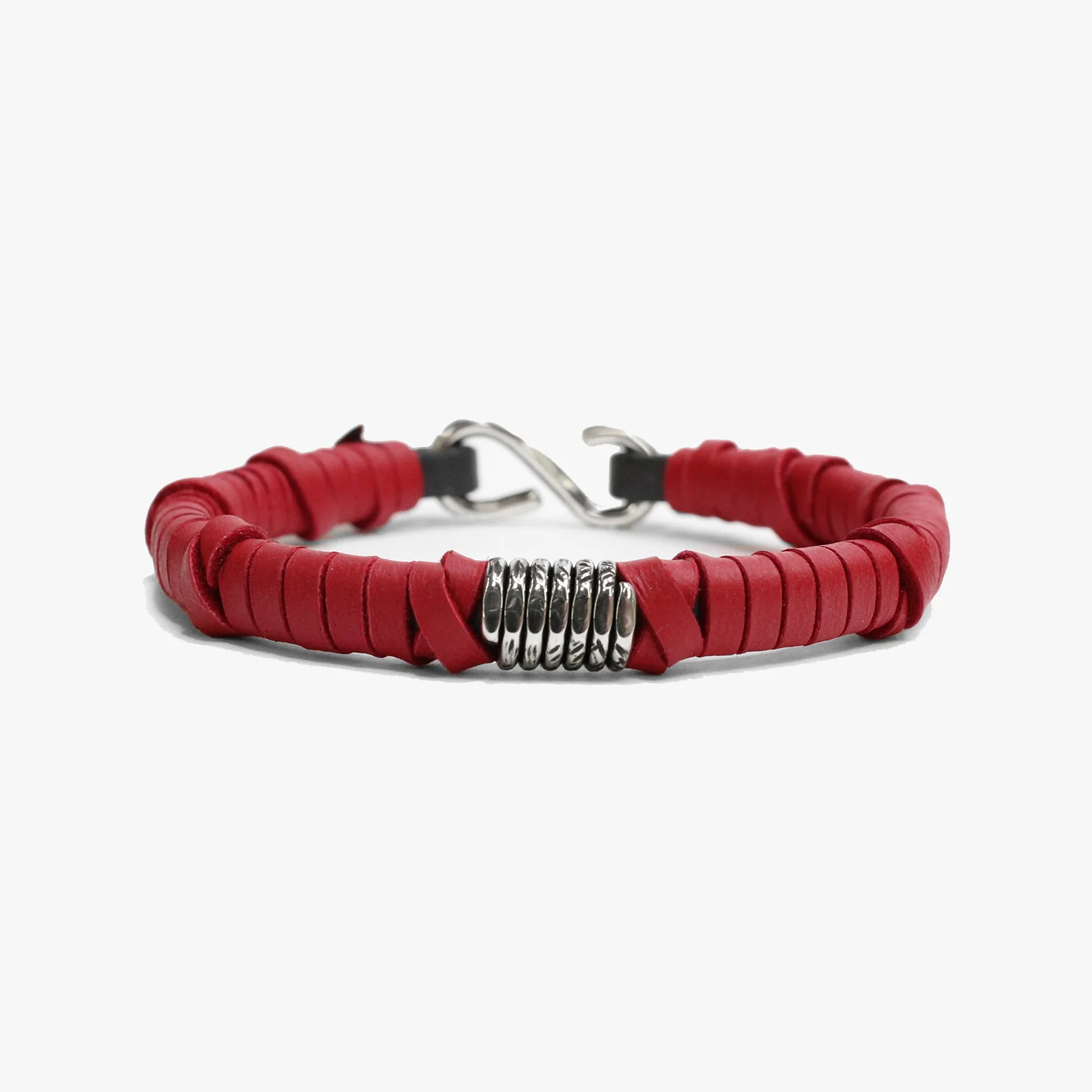 Handwrapped Red Leather, Sterling Coil M (7.25" Wrist) |  Dial - Image 2