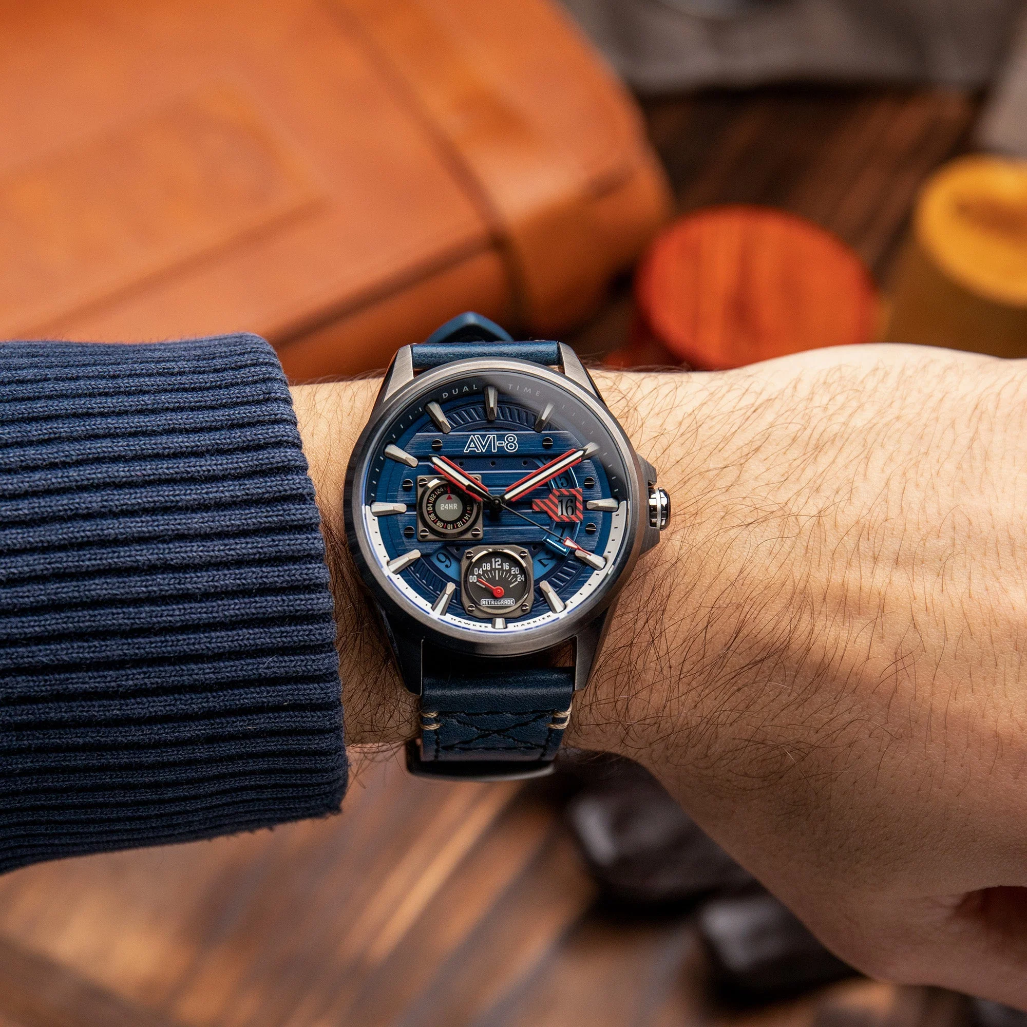 Hawker Harrier Farley Multifunction Blue / Leather | Blue Dial - Image 7