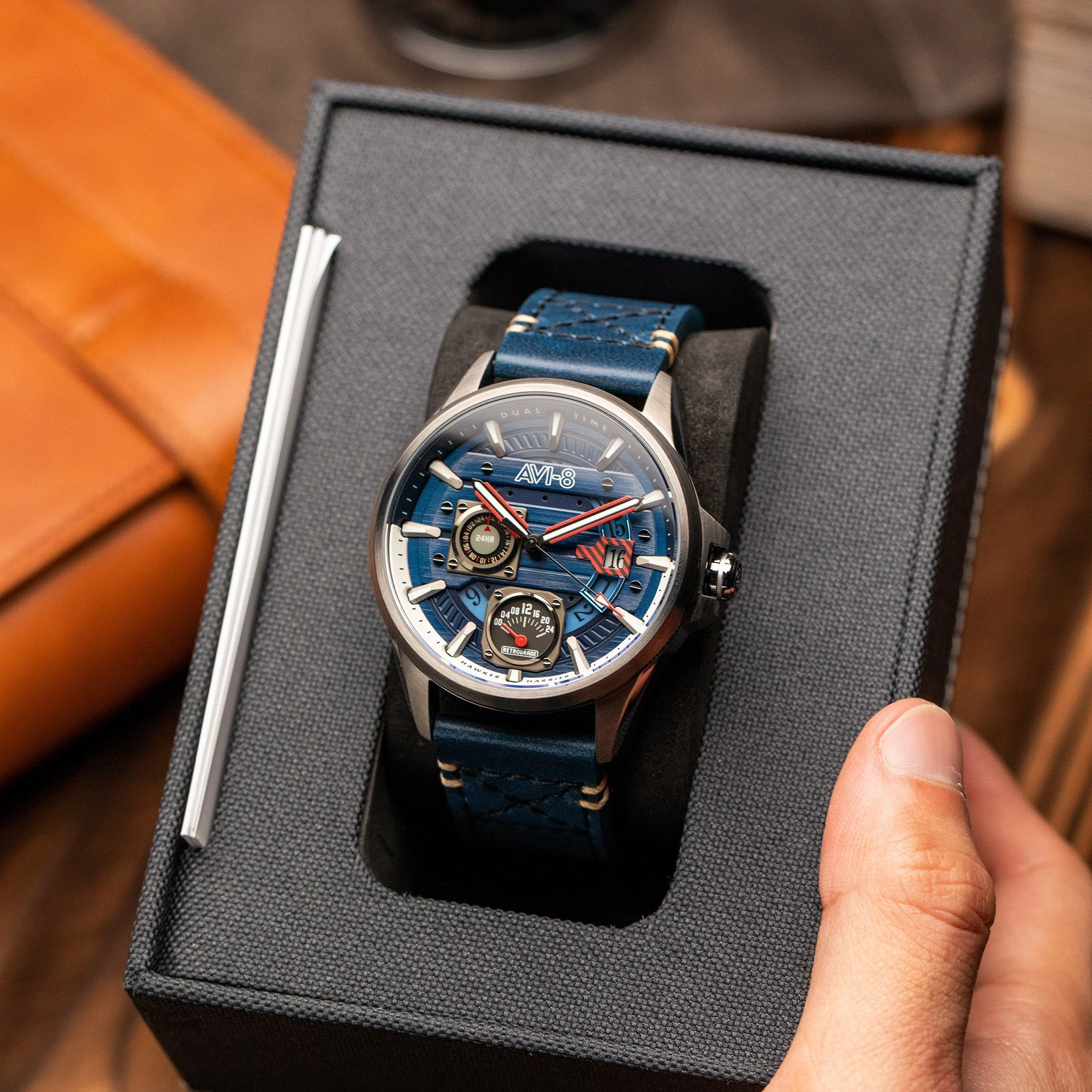 Hawker Harrier Farley Multifunction Blue / Leather | Blue Dial - Image 9
