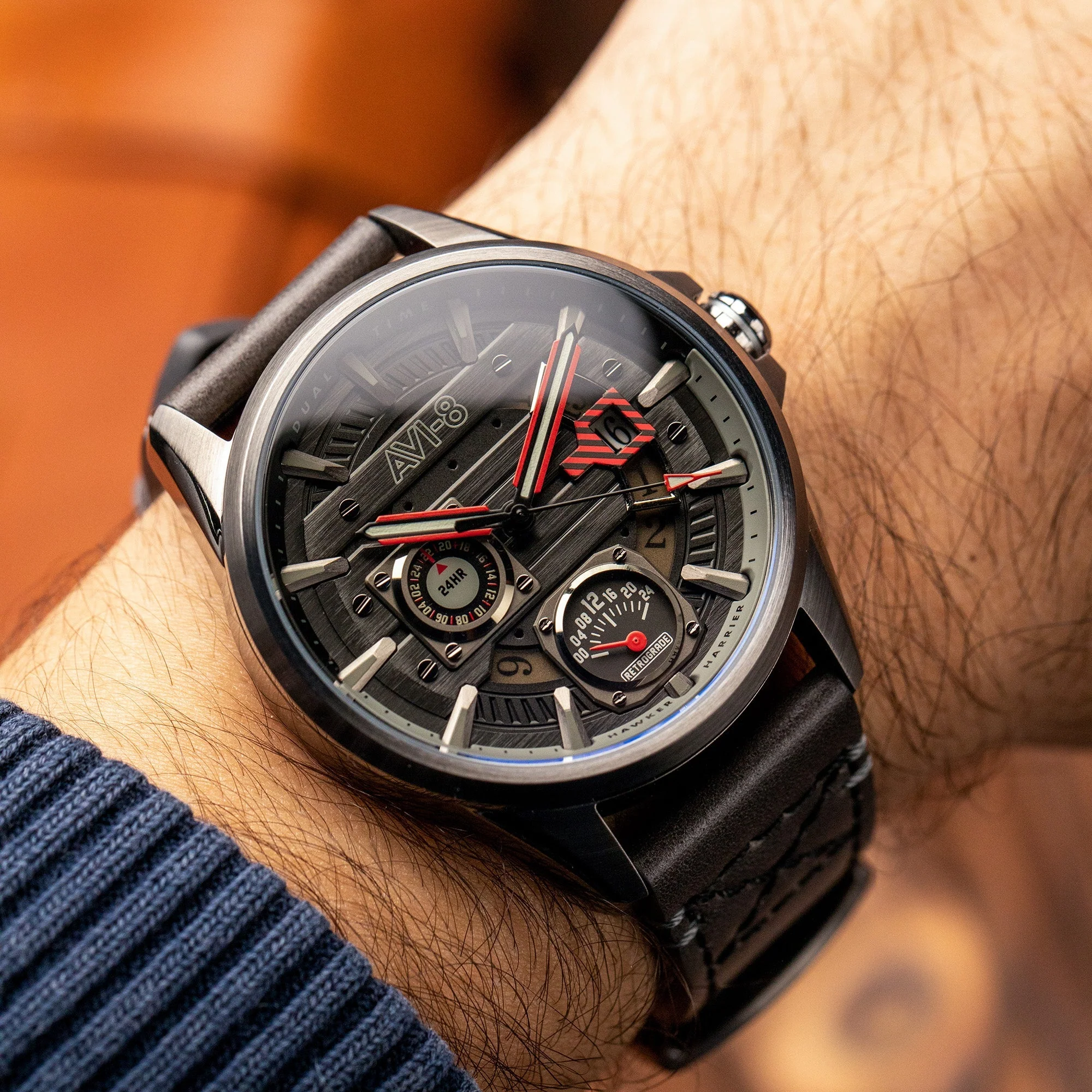Hawker Harrier Farley Multifunction Quartz Black / Leather | Black Dial - Image 7