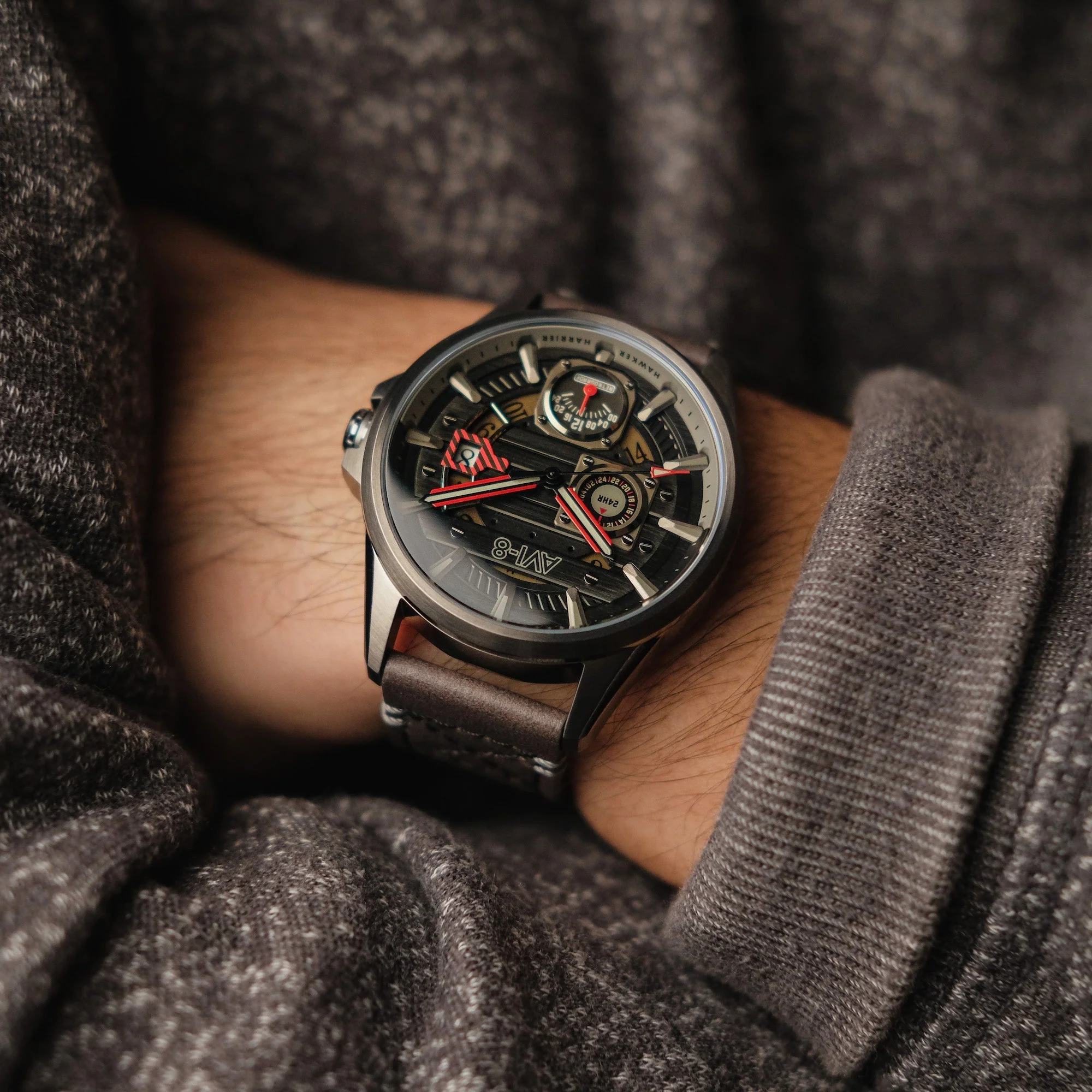 Hawker Harrier Farley Multifunction Quartz Black / Leather | Black Dial - Image 8