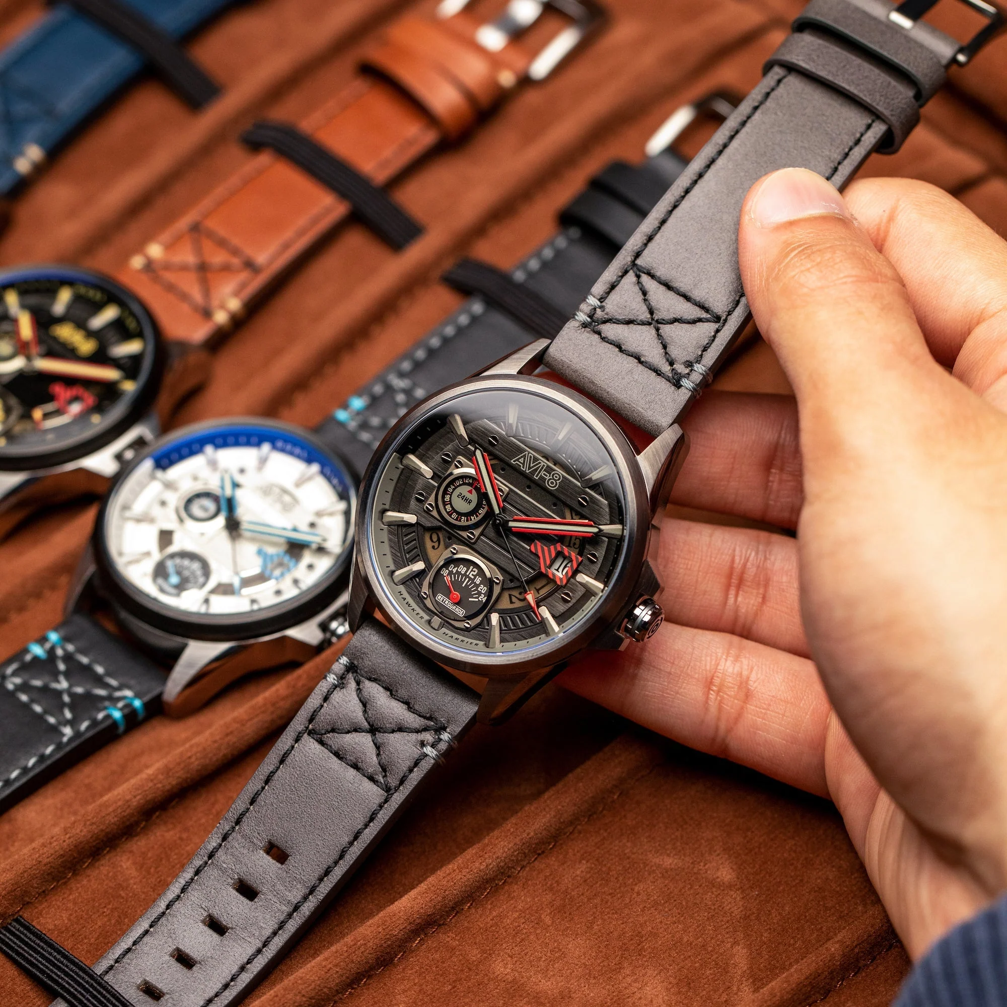 Hawker Harrier Farley Multifunction Quartz Black / Leather | Black Dial - Image 9