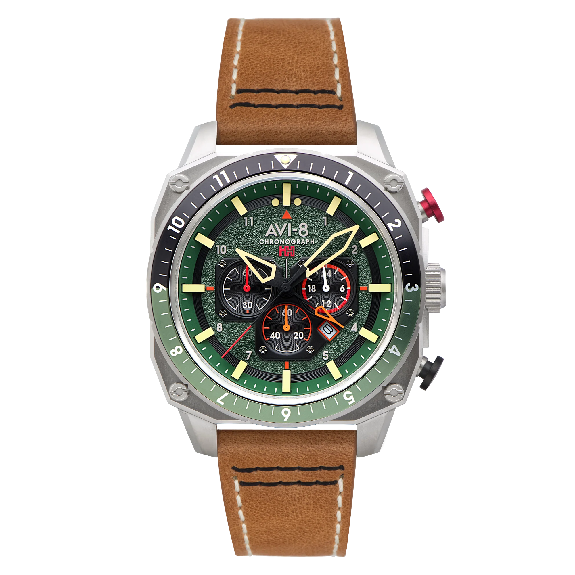Hawker Hunter Atlas Dual Time Chronograph Green / Leather | Green Dial