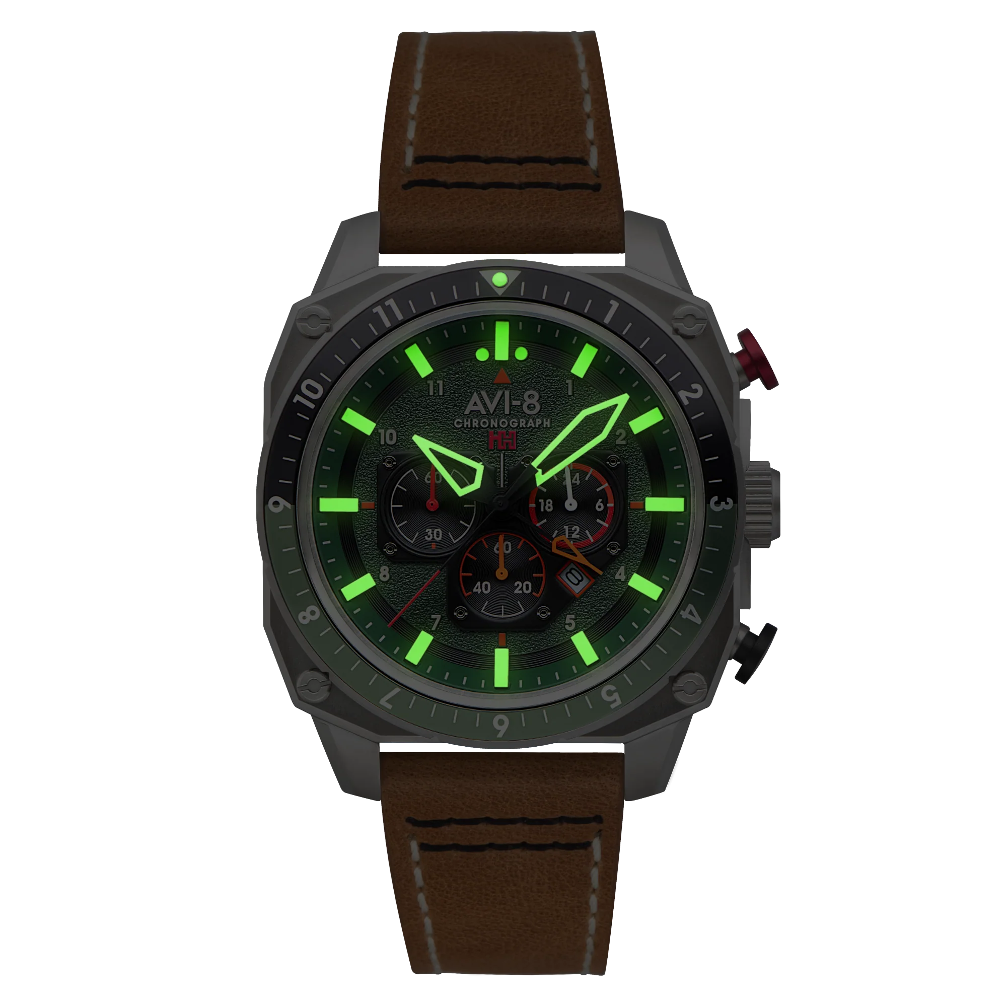 Hawker Hunter Atlas Dual Time Chronograph Green / Leather | Green Dial - Image 19