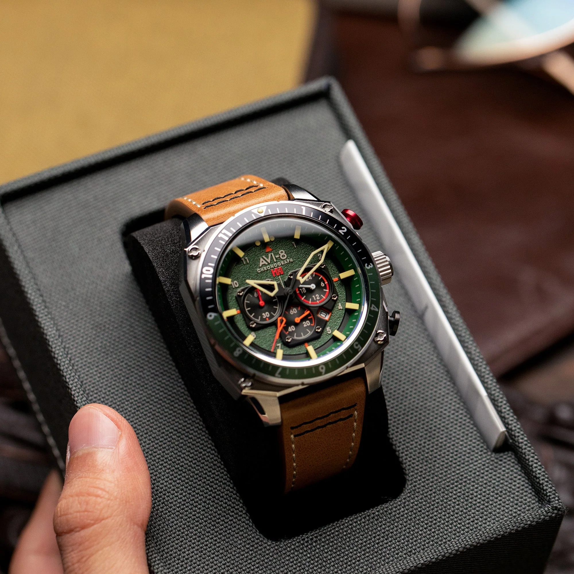 Hawker Hunter Atlas Dual Time Chronograph Green / Leather | Green Dial - Image 9