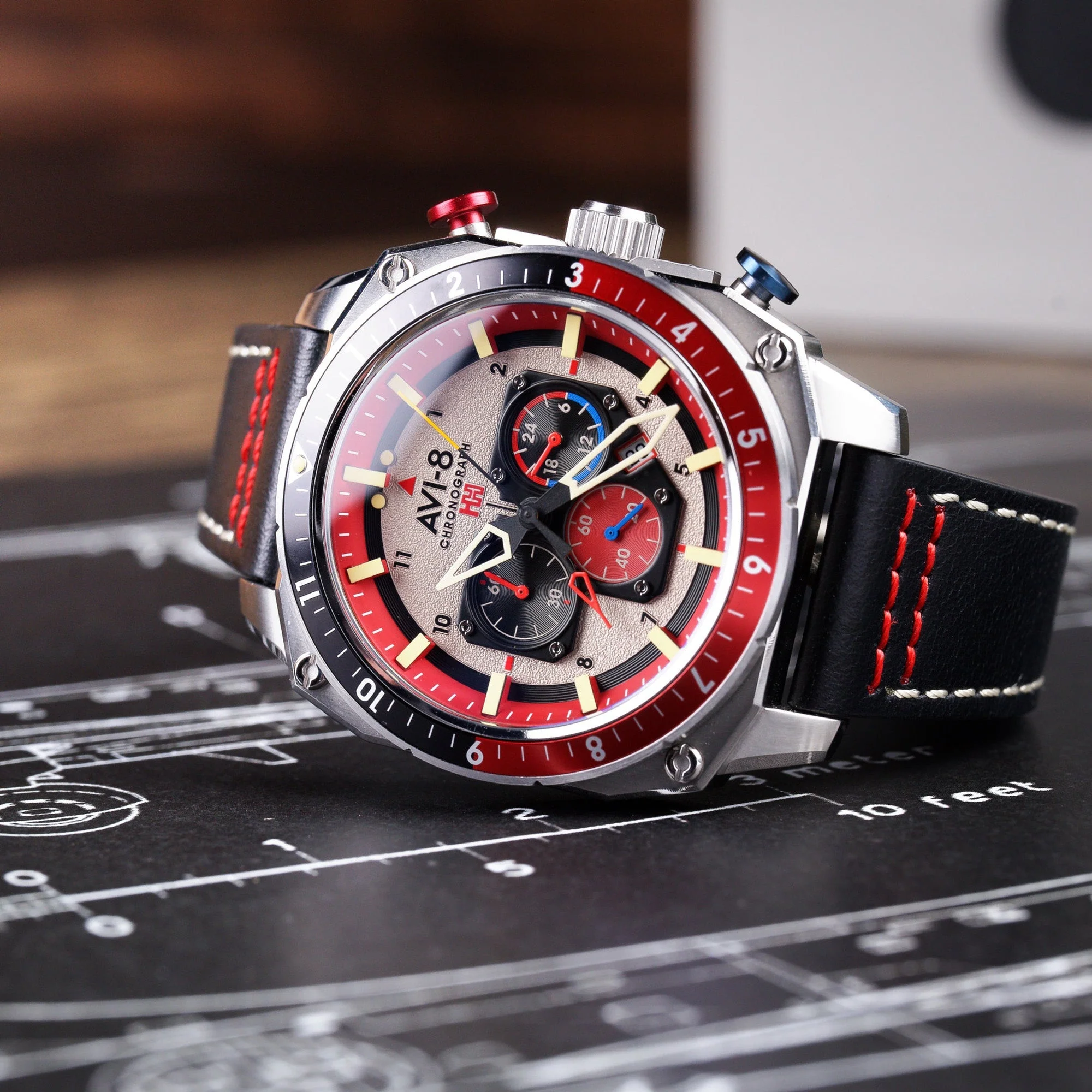 Hawker Hunter Atlas Dual Time Chronograph Gray / Leather | Gray Dial - Image 6