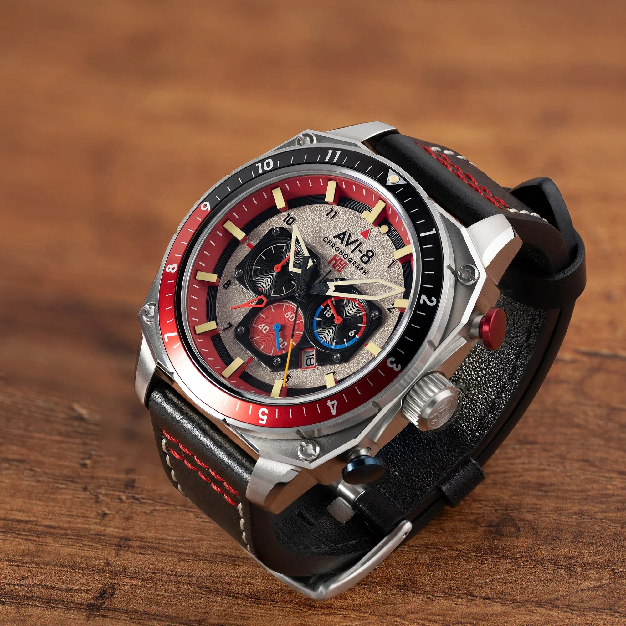 Hawker Hunter Atlas Dual Time Chronograph Gray / Leather | Gray Dial - Image 7