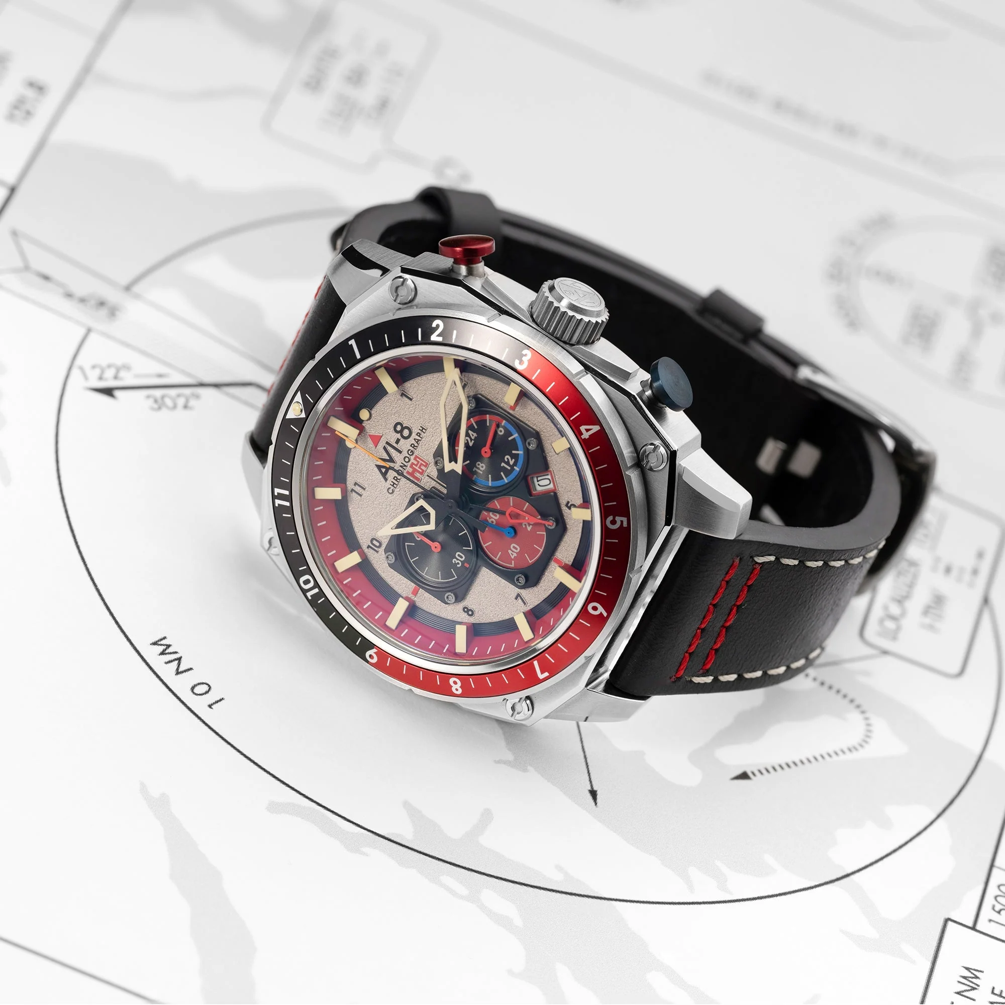 Hawker Hunter Atlas Dual Time Chronograph Gray / Leather | Gray Dial - Image 9