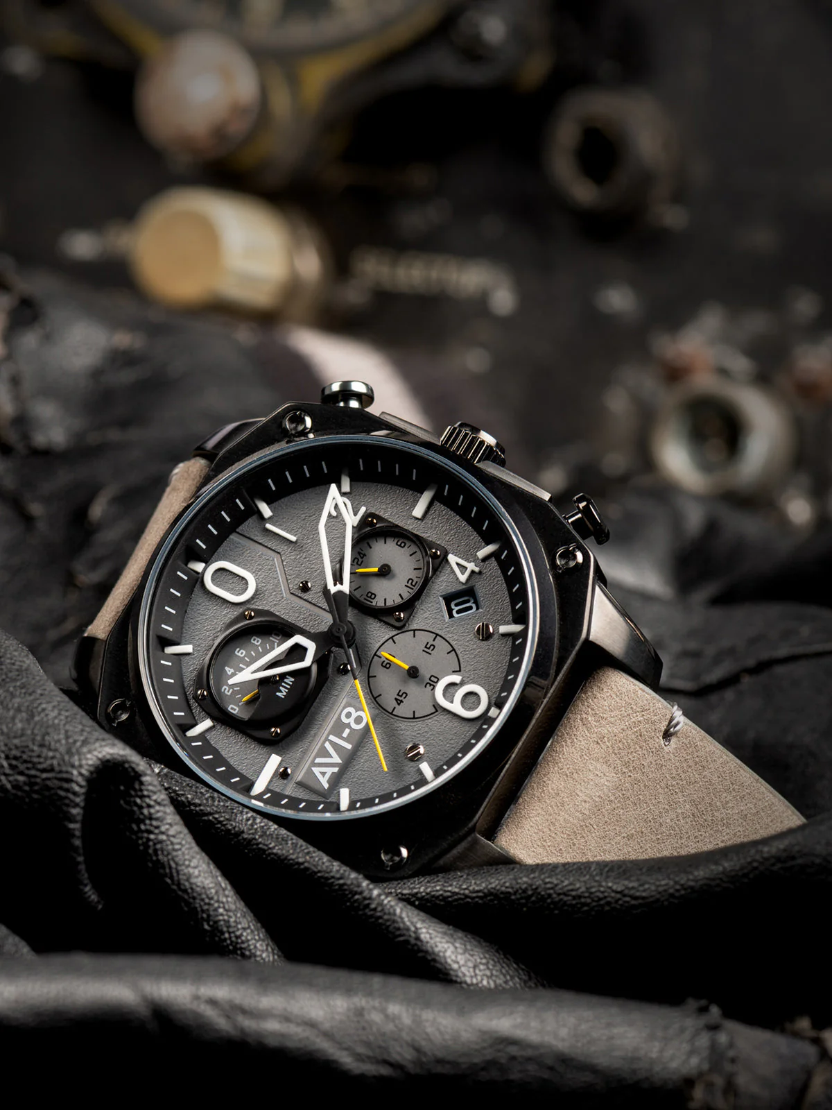 Hawker Hunter Retrograde Chronograph Gray / Leather | Gray Dial - Image 3