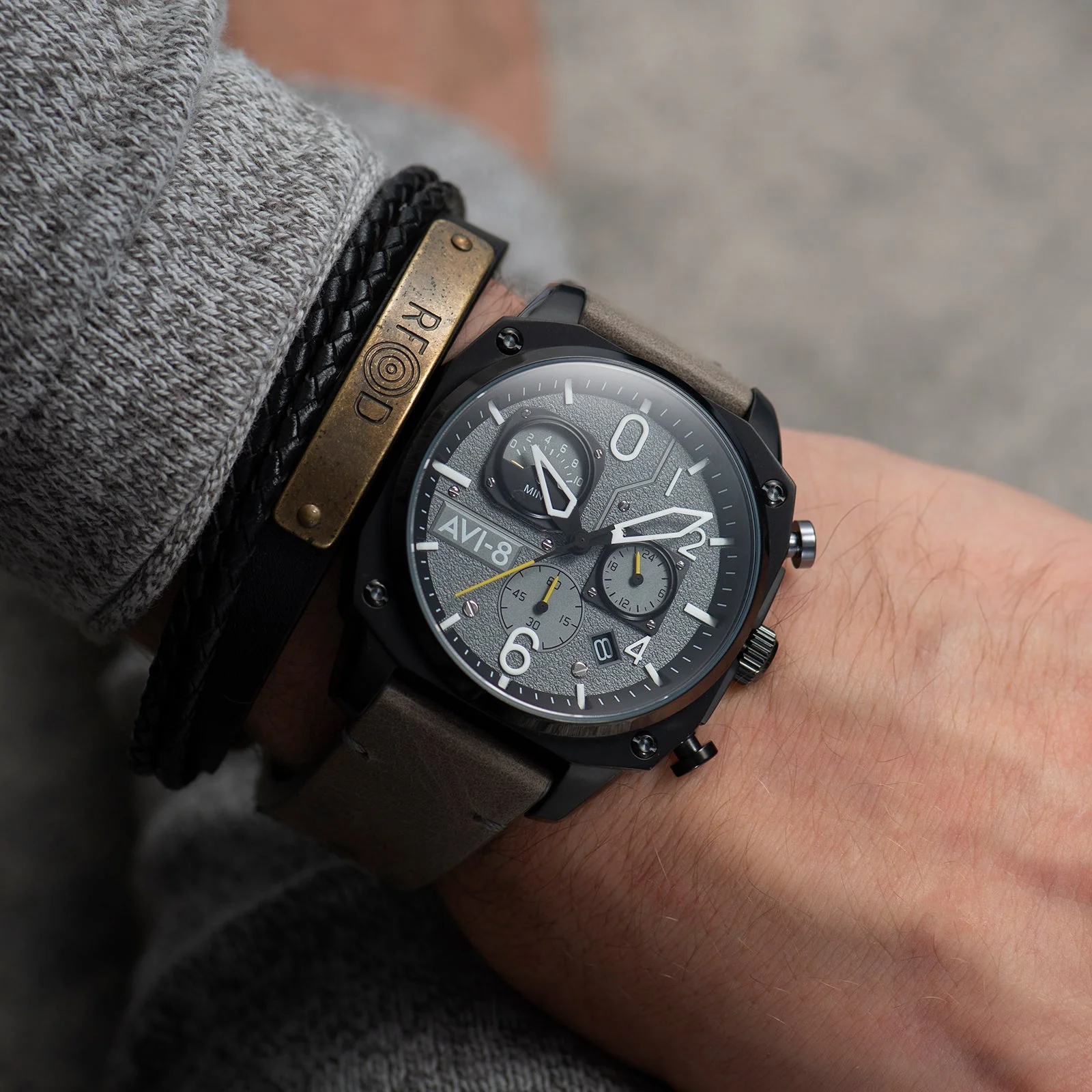 Hawker Hunter Retrograde Chronograph Gray / Leather | Gray Dial - Image 4