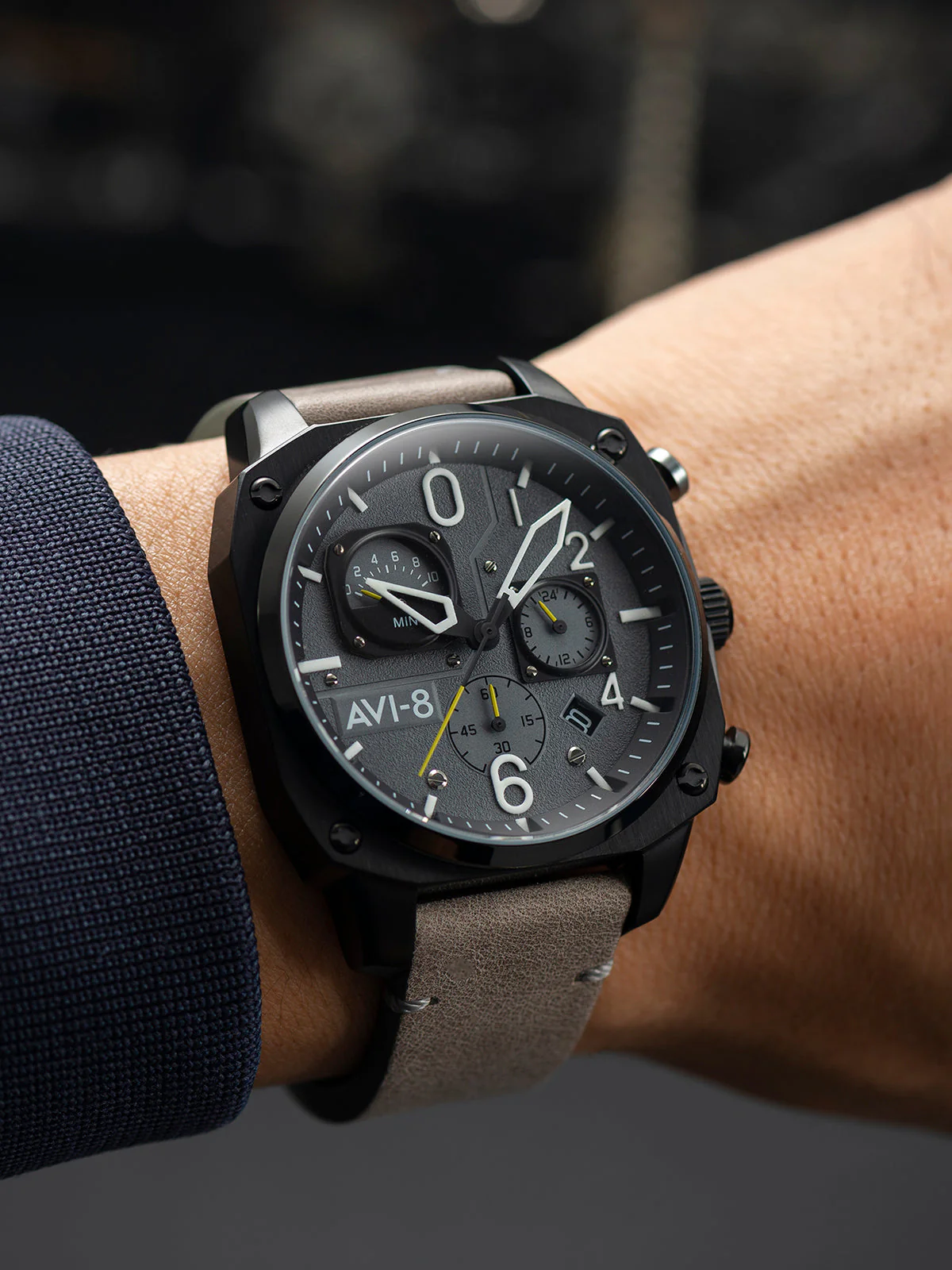 Hawker Hunter Retrograde Chronograph Gray / Leather | Gray Dial - Image 6