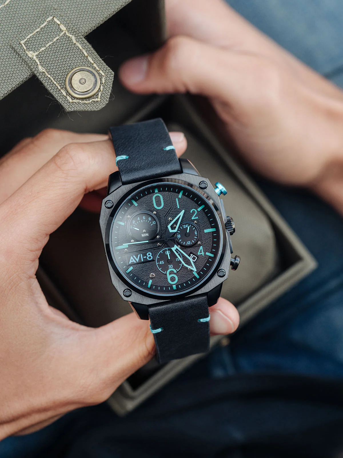 Hawker Hunter Retrograde Chronograph Black & Blue Dial / Leather | Black Dial - Image 3
