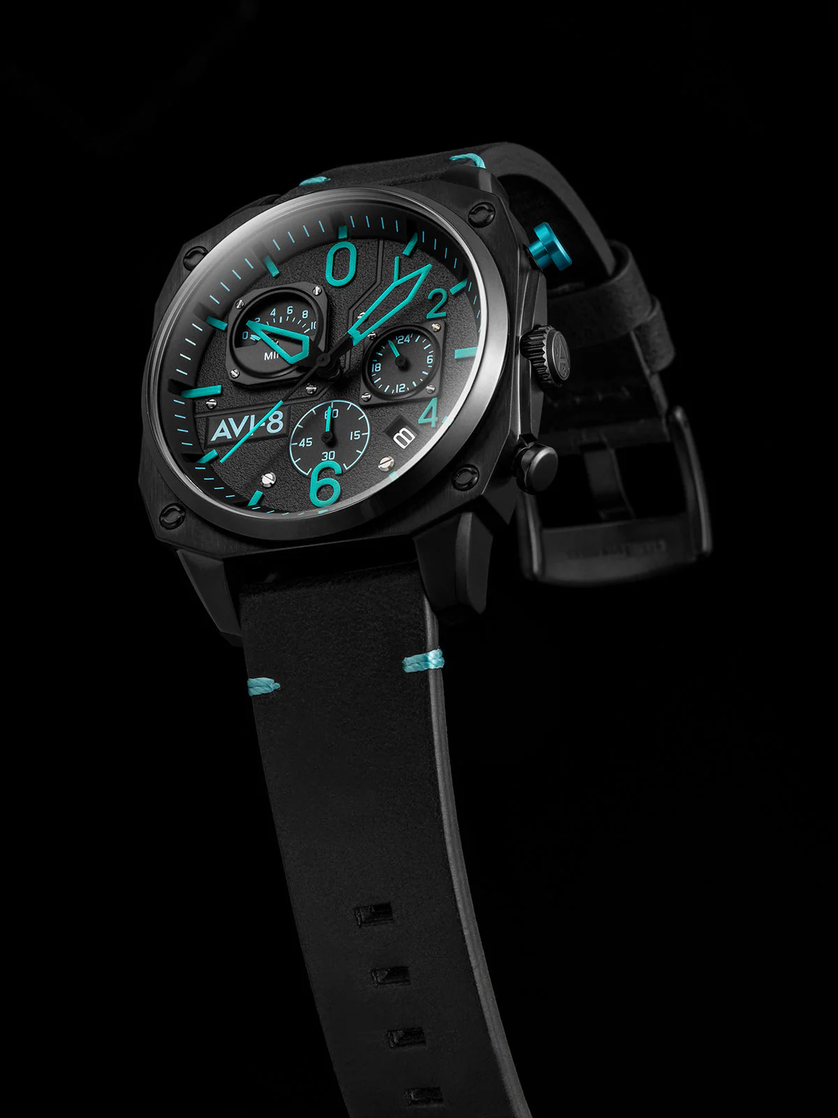 Hawker Hunter Retrograde Chronograph Black & Blue Dial / Leather | Black Dial - Image 4