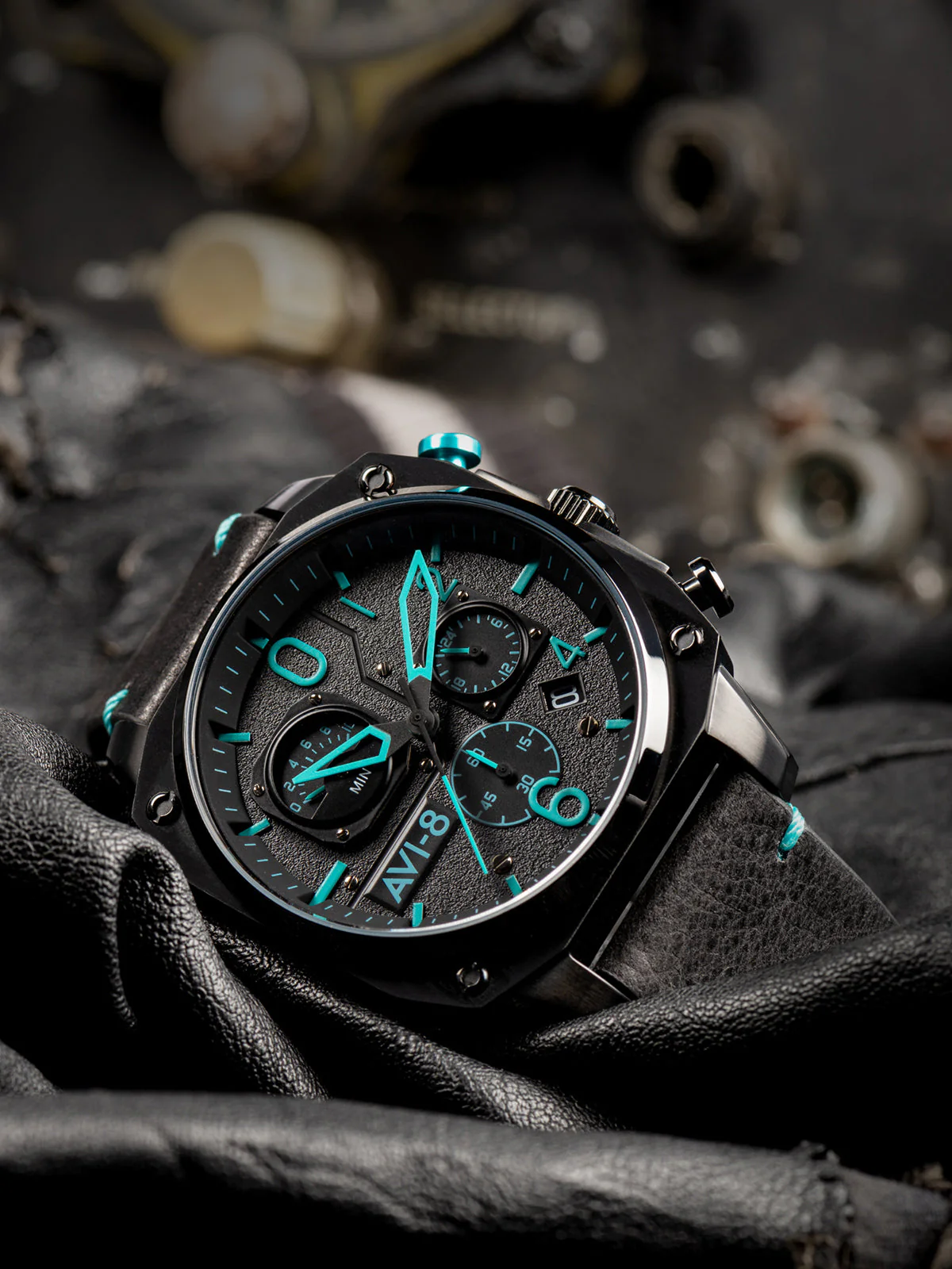Hawker Hunter Retrograde Chronograph Black & Blue Dial / Leather | Black Dial - Image 5