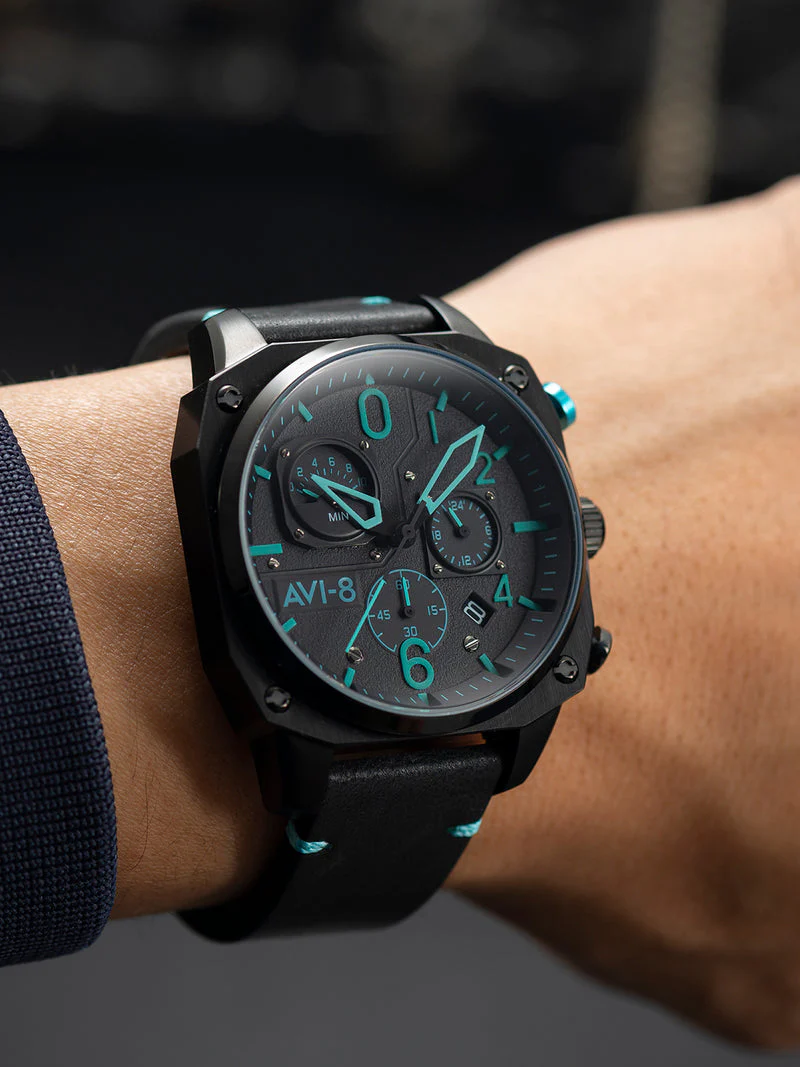 Hawker Hunter Retrograde Chronograph Black & Blue Dial / Leather | Black Dial - Image 7