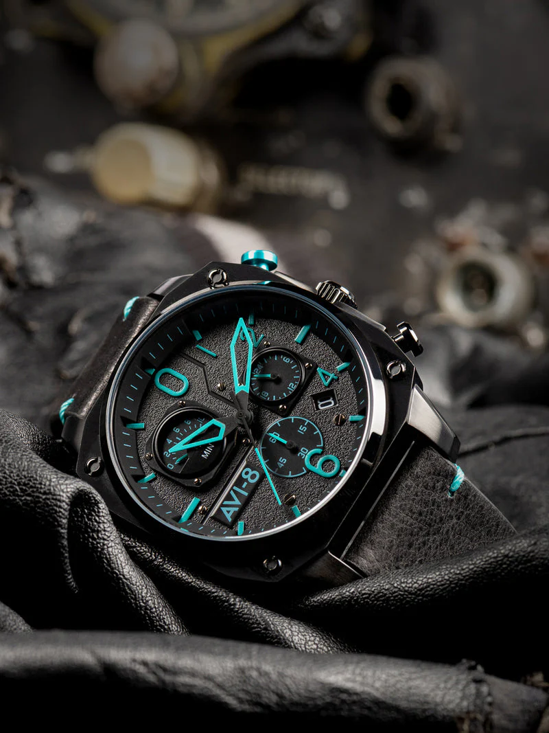 Hawker Hunter Retrograde Chronograph Black & Blue Dial / Leather | Black Dial - Image 8