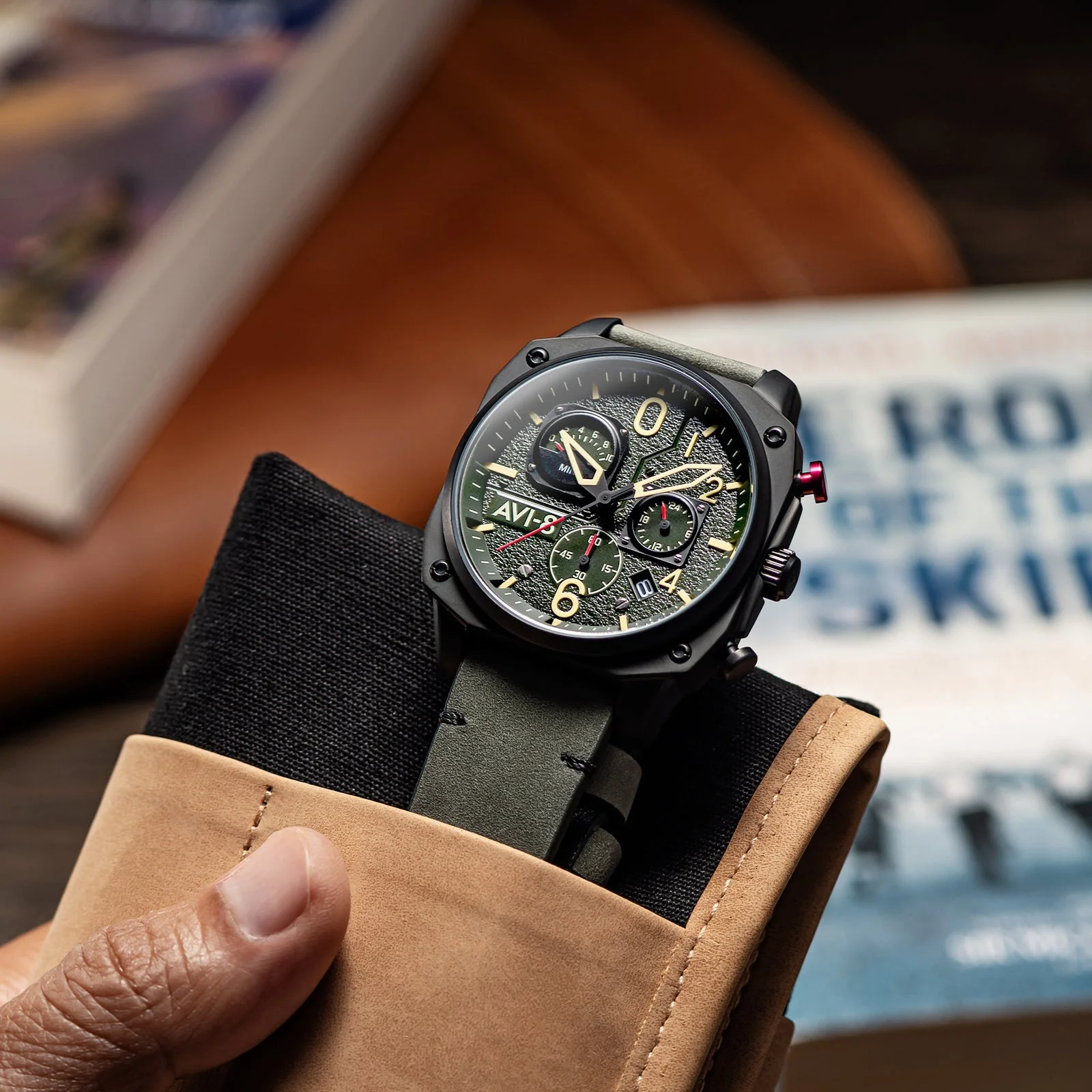 Hawker Hunter Retrograde Chronograph Green Dial / Leather | Green Dial - Image 3