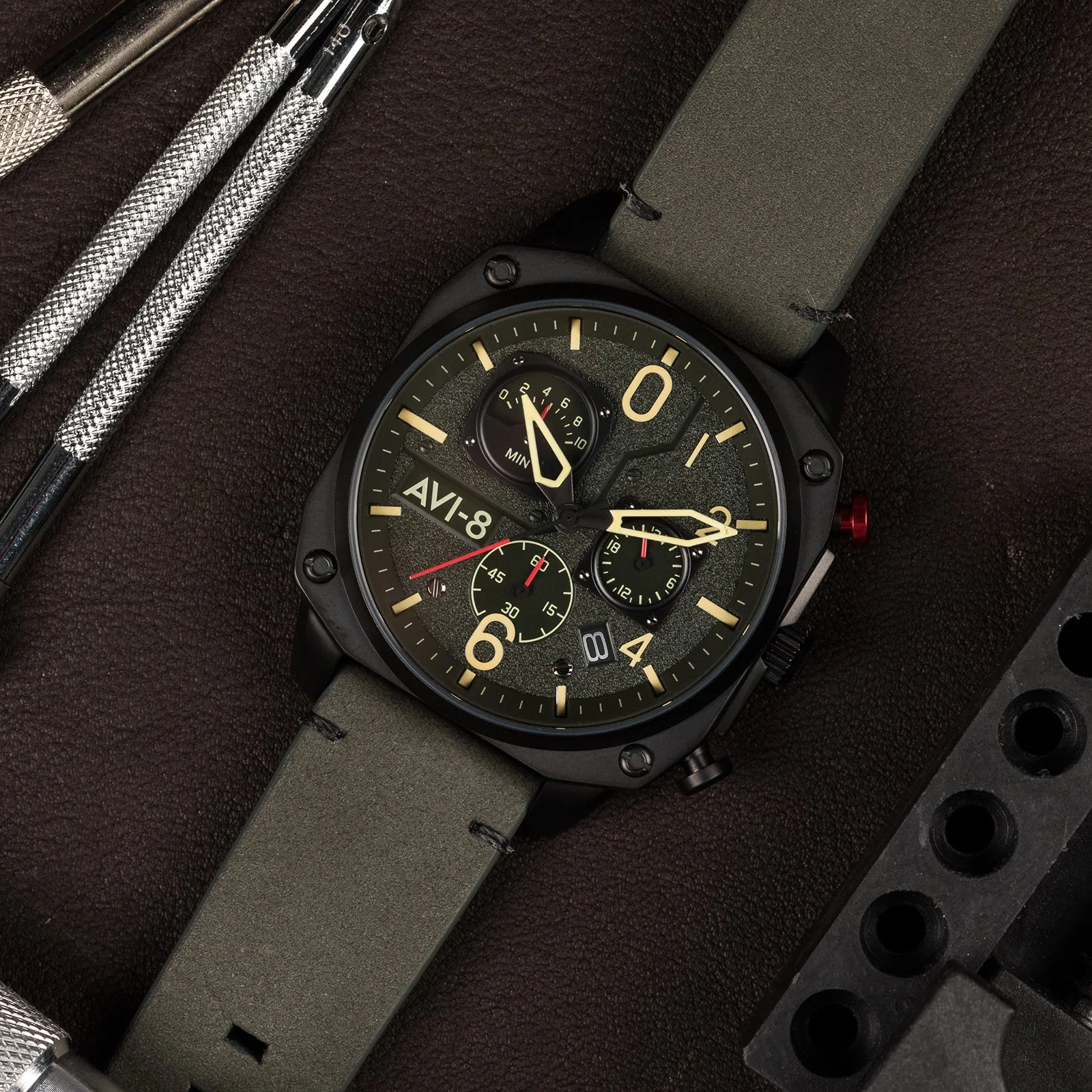Hawker Hunter Retrograde Chronograph Green Dial / Leather | Green Dial - Image 7