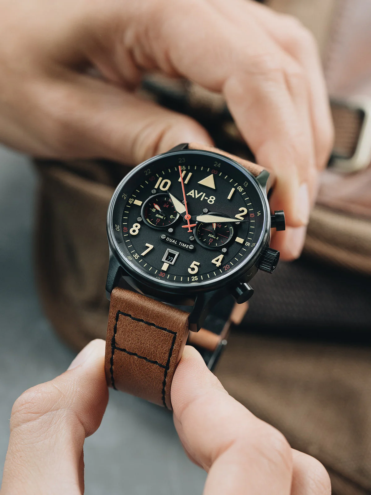 Hawker Hurricane Carey Dual Time Black  Dial / Leather |  Dial - Image 10