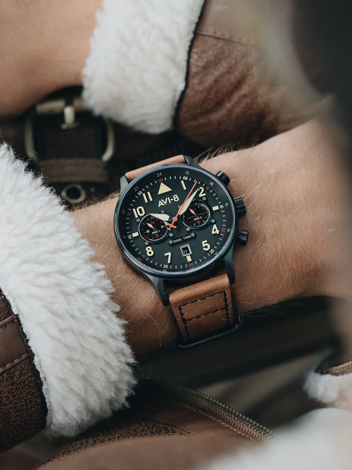 Hawker Hurricane Carey Dual Time Black  Dial / Leather |  Dial - Image 5