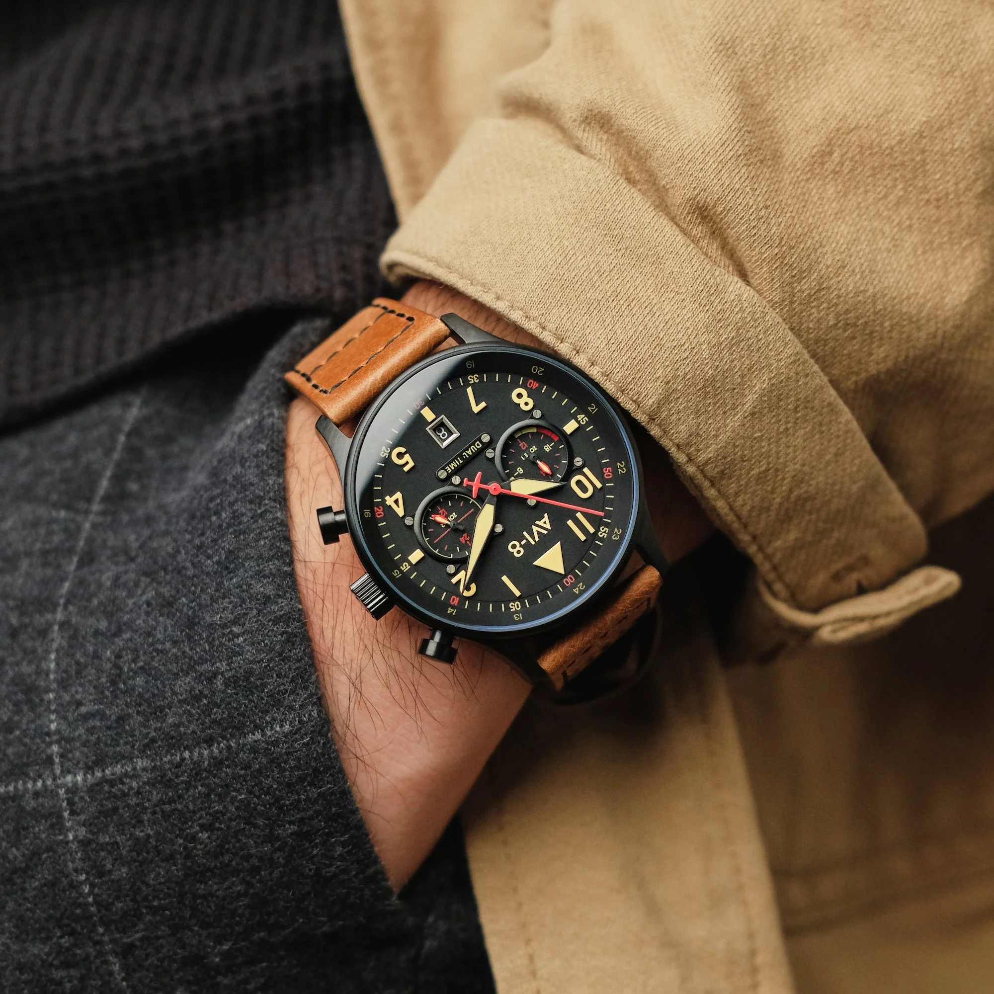 Hawker Hurricane Carey Dual Time Black  Dial / Leather |  Dial - Image 6