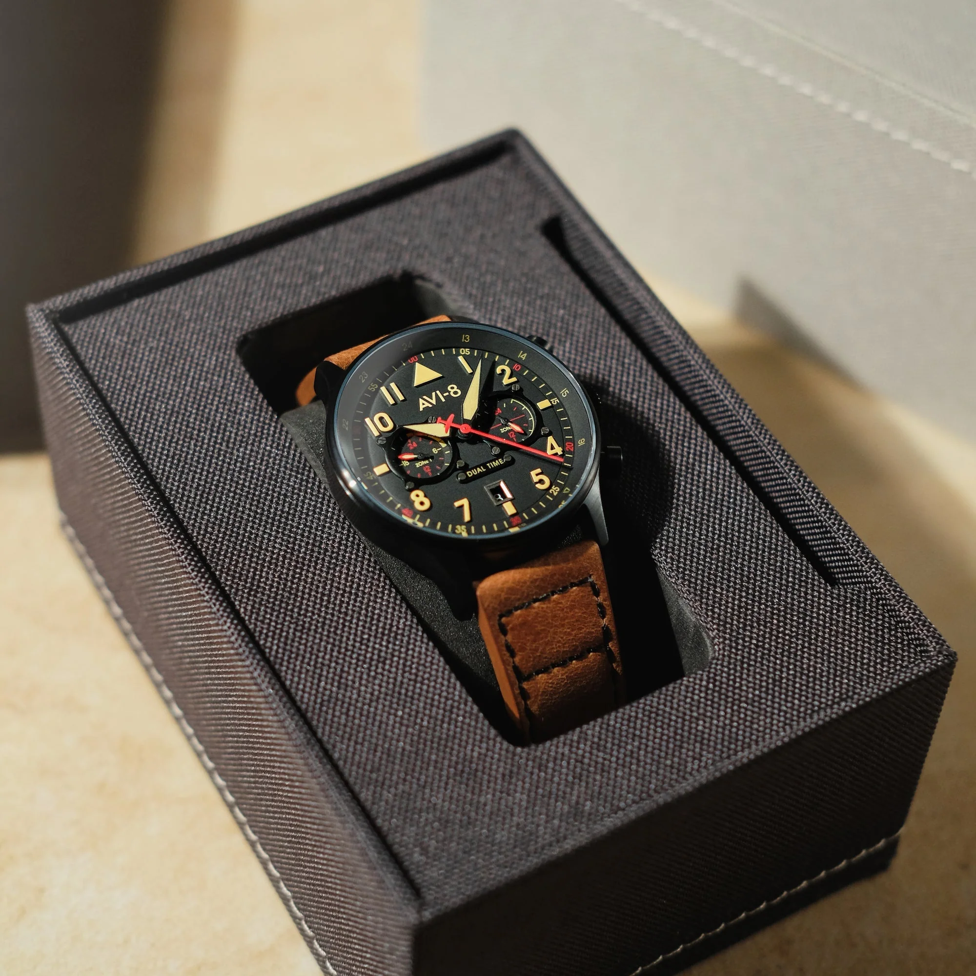 Hawker Hurricane Carey Dual Time Black  Dial / Leather |  Dial - Image 7
