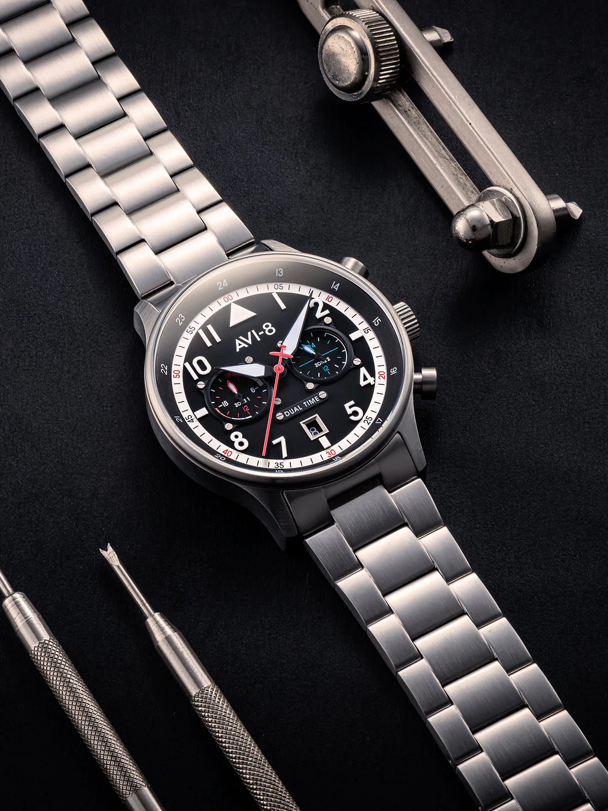 Hawker Hurricane Carey Dual Time Black & Stainless Steel / Stainless Steel | Black Dial - Image 11
