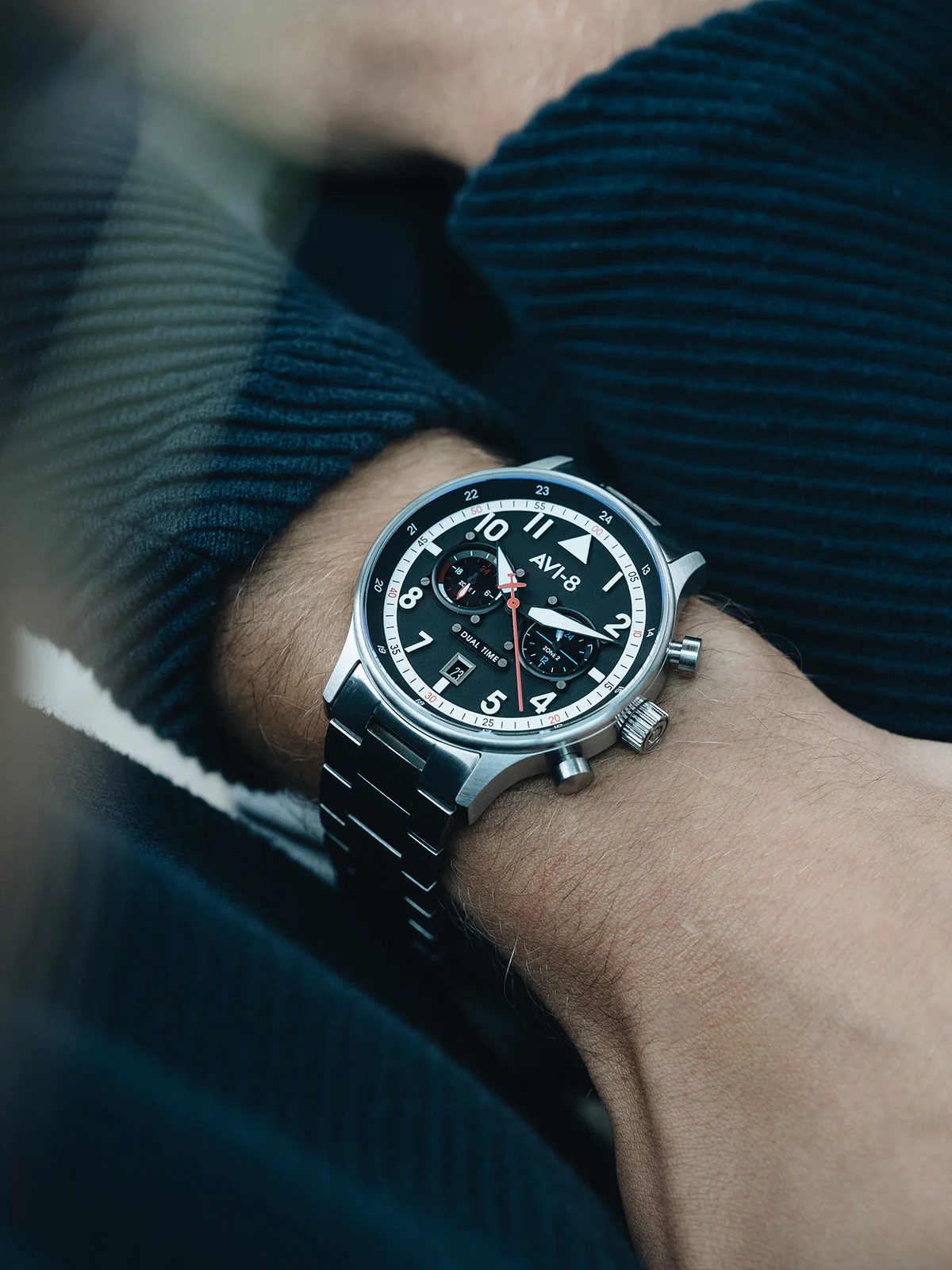 Hawker Hurricane Carey Dual Time Black & Stainless Steel / Stainless Steel | Black Dial - Image 13